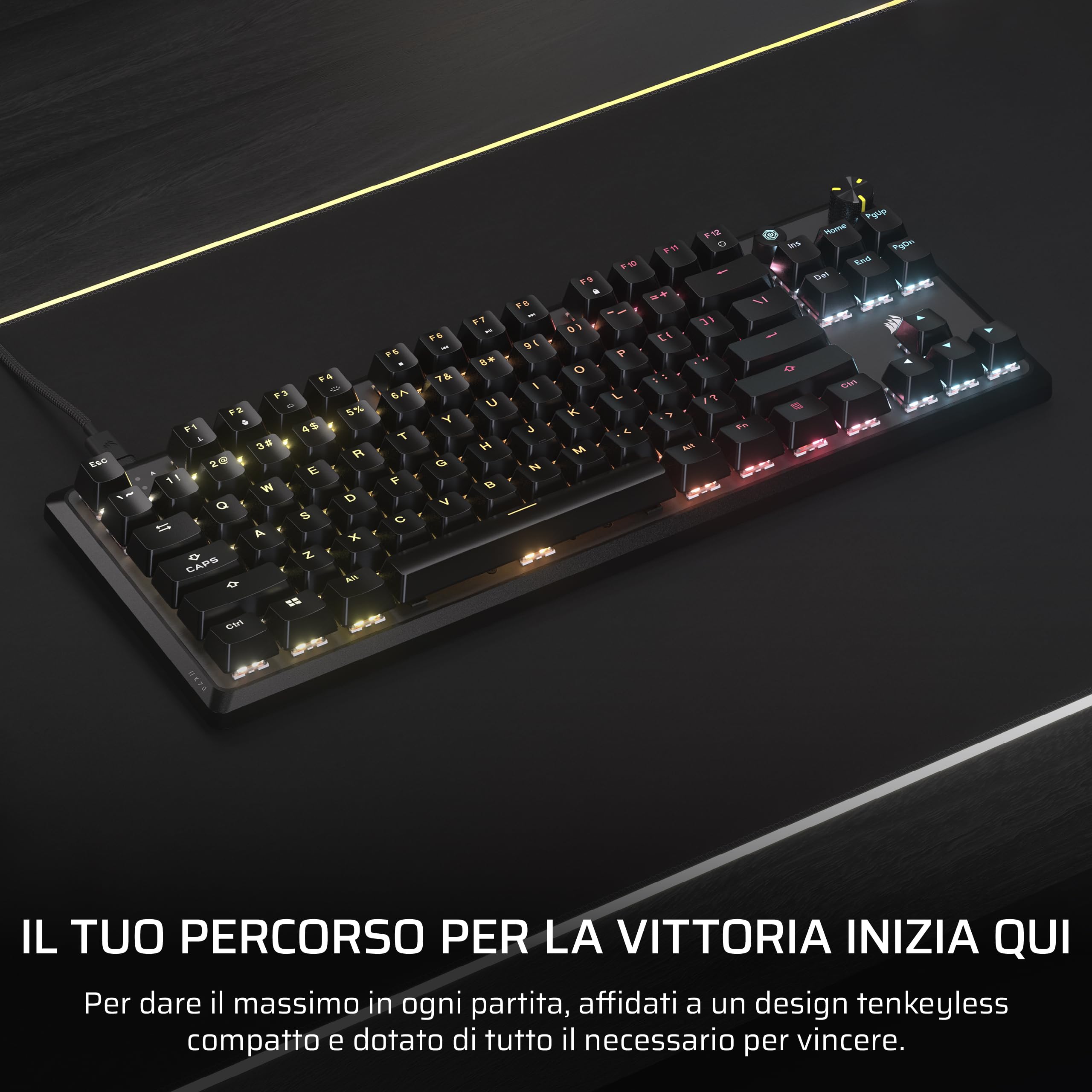CORSAIR K70 CORE TKL RGB Tastiera da Gioco Meccanica Tenkeyless – Interruttori Lineari CORSAIR MLX Red v2 Pre-Lubrificati – SOCD – Smorzamento del Suono – Coprichiavi in ABS – QWERTY IT – Nero