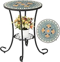 Ultym Mosaic Outdoor Side Table with Planter Stand - 22" Weather-Resistant Iron Patio Coffee End Table for Garden Balcony