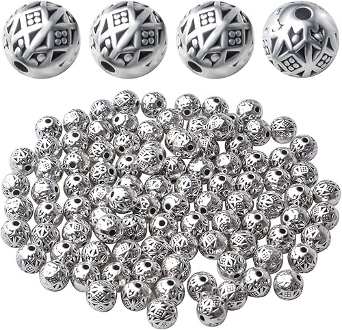 Miniatura 1 de BronaGrand 100 espaciadores de cuentas tibetanas de plata antigua, espaciadores de bolas de Rondelle, cuentas sueltas para joyería, cuentas redondas