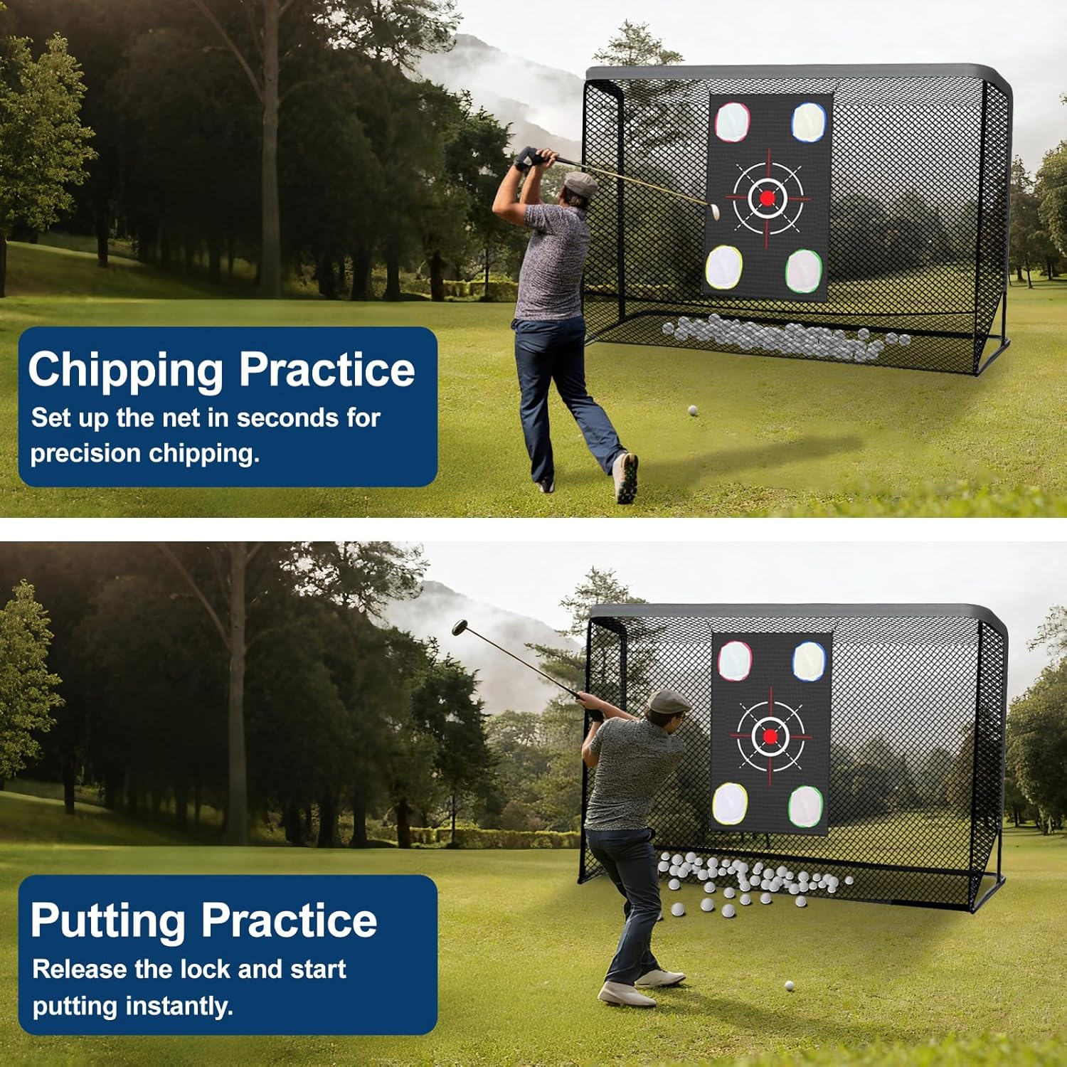 Golf Hitting Nets for Backyard Driving Real Balls 10x7ft, Heavy-Duty Steel Frame Golf Net with Target Cloth & Carry Bag for Garage, Indoor & Outdoor Driving Chipping Practice