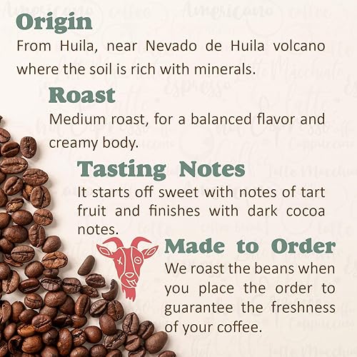 Miniatura 3 de Thank the Goat Made to Order Granos de café gourmet, recién tostados, tostado medio de Huila, Colombia, 12 oz.