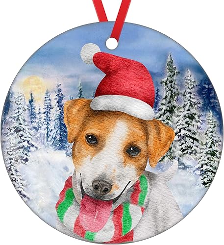 Jack Russell Terrier - Adorno de Navidad para perro, adorno de Navidad para árbol de Navidad, adorno colgante para cachorro, adorno de cerámica,