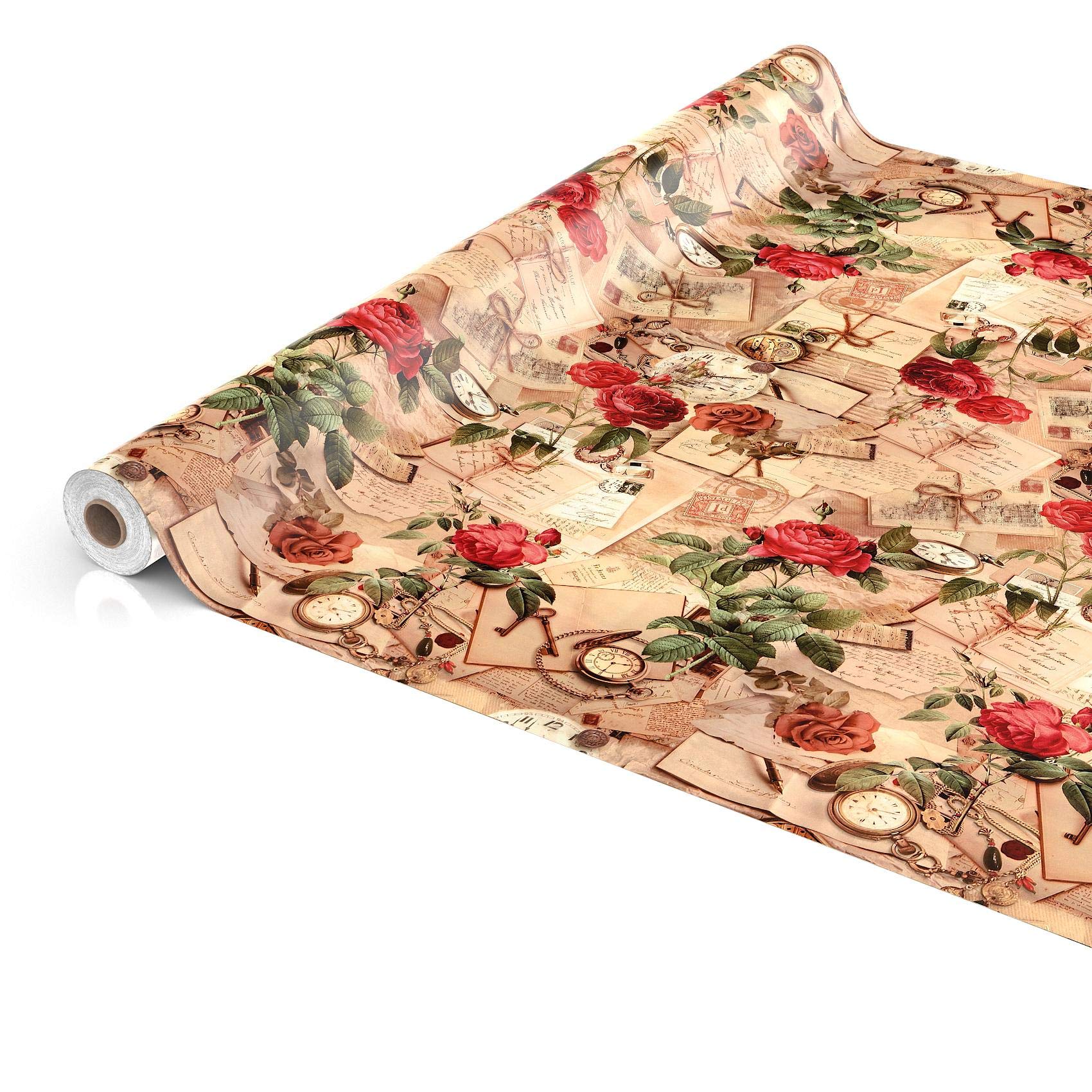 ANRO Tischdecke Wachstischdecke Wachstuch Wachstuchtischdecke Landhaus Rosen Briefe 260x140cm eingefasst abwaschbar wasserabweisend Gartentischdecke Meterware pflegeleicht Lotuseffekt