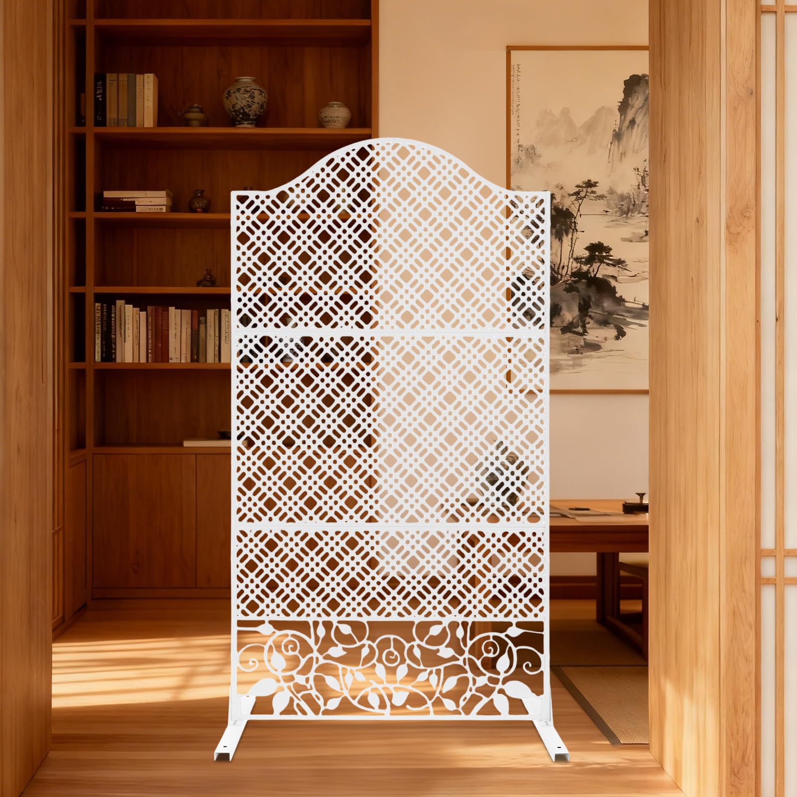 Brise-vue extérieur en acier - Panneau décoratif avec motif creux - Pour jardin, balcon, patio et piscine - 100 x 50 x 185 cm - Blanc