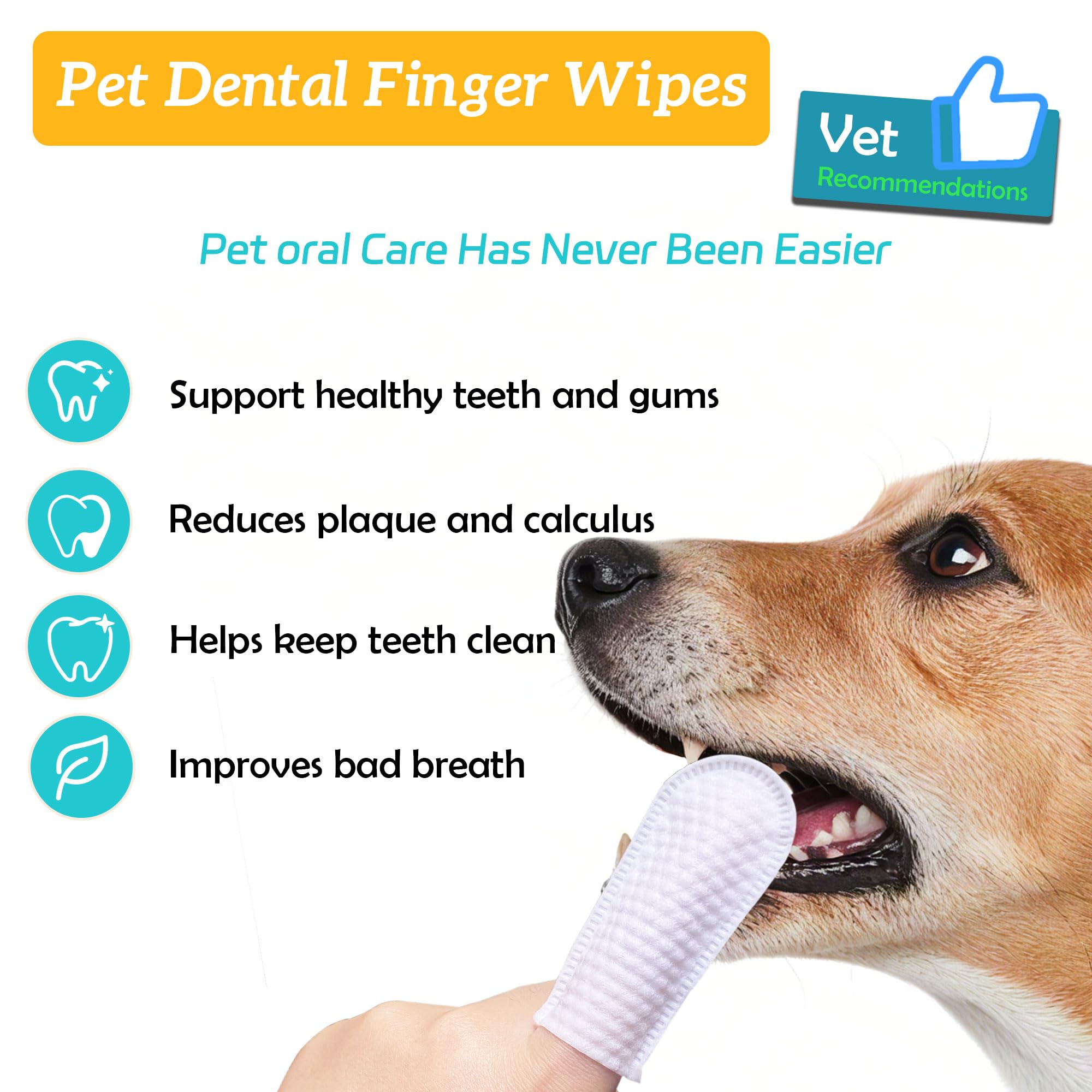 Pet Dental Finger Wipes, Dog & Cat Teeth Cleaning, Plaque Control & Breath Freshening, Regular Size, Suitable for Pet Toothbrushes (50 Count) - image 2