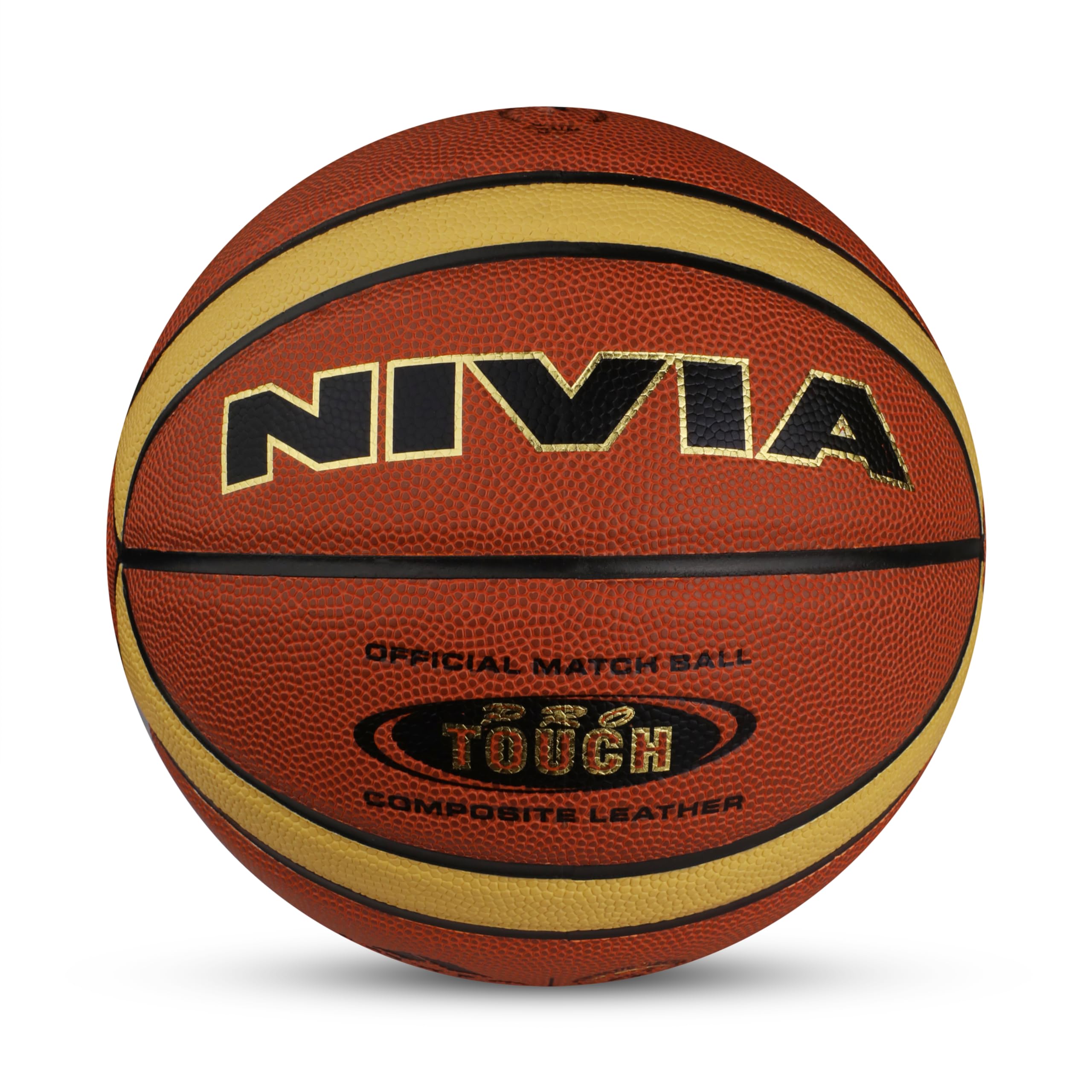 Nivia Pro-Touch Basketball, As Per FIBA Standard, 14 Panels, Laminated Super Soft PU Leather Cover with Pebbled Texture, Butyl Threadwounded Bladder, Made for Pro-Leagues, to Play on Indoor Surfaces