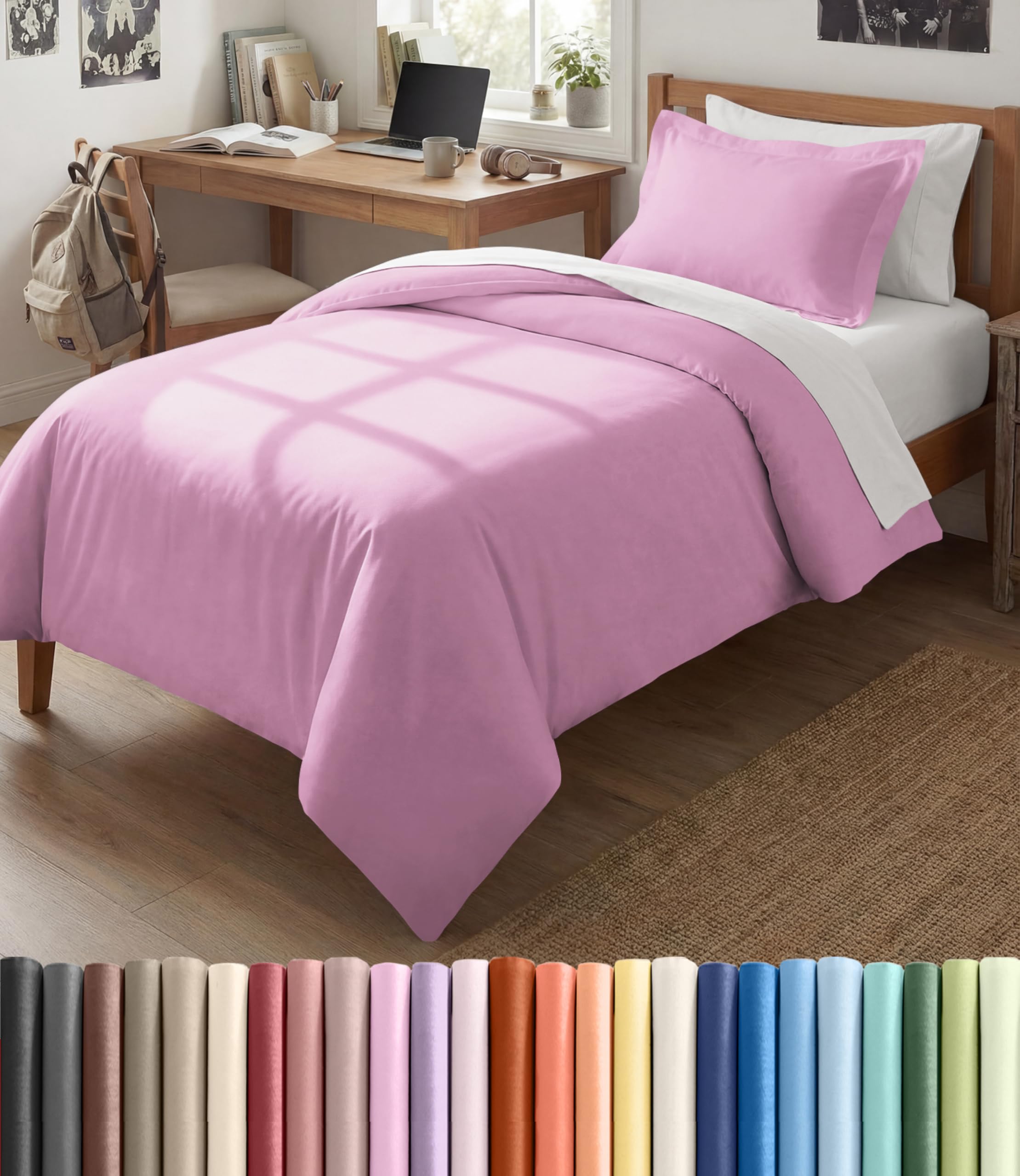 Duvet Cover Twin/Twin XL - 2 Piece Set, College Dorm Room - Light Pink