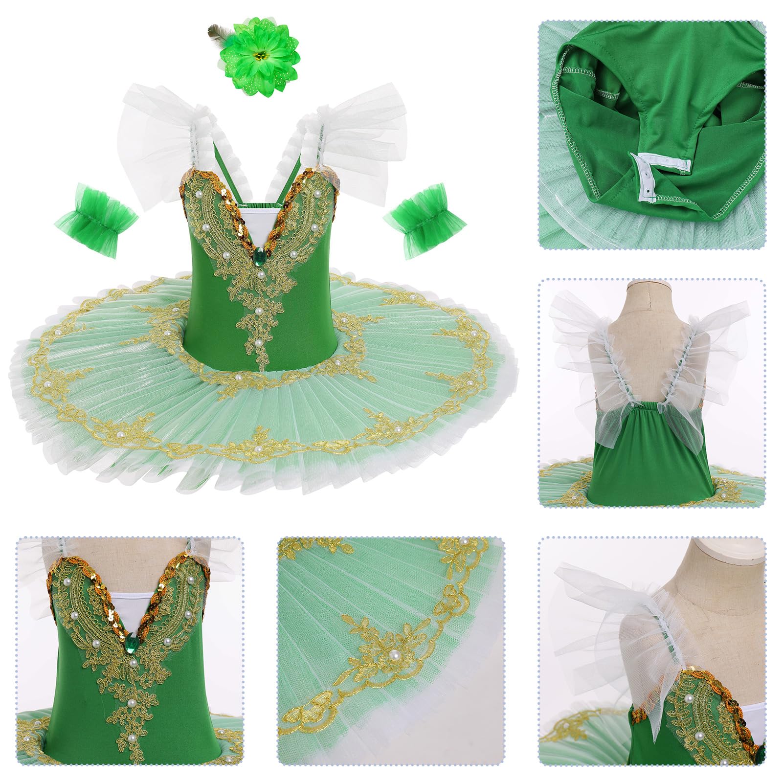 Vêtements de ballet filles 3-16 ans pour la danse : 3 pièces robe de ballet avec bretelles réglables paillettes - robe de danse pour enfants pour ballet, patinage artistique, patinage artistique