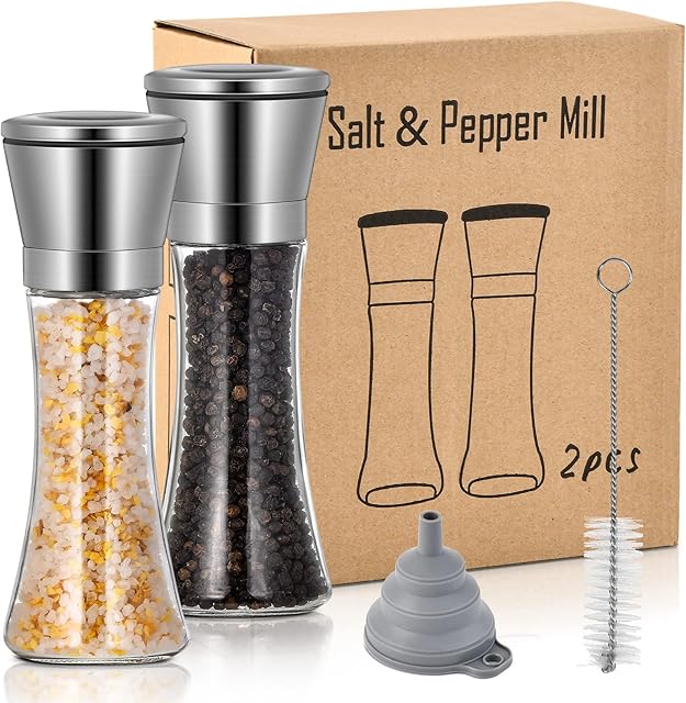 2PCS Salt Pepper Mills-Salt and Pepper Grinders with Adjustable Coarseness ,Premium Stainless Steel Salt Grinder and Pepper Shaker
