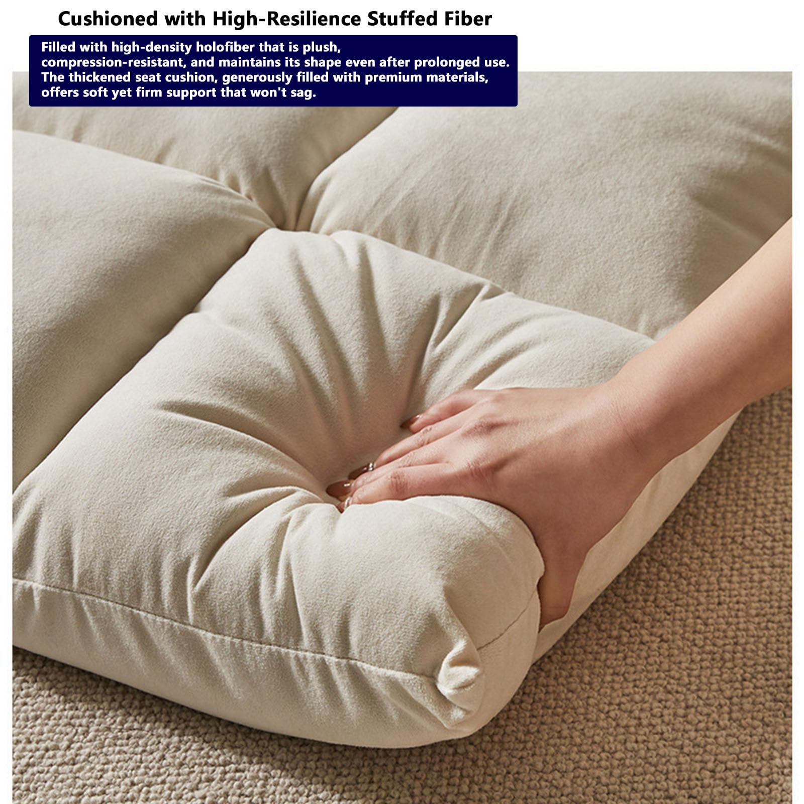 Großes, faltbares Bodenlounger-Sofa, 6-Fach verstellbare Rückenlehne, Abnehmbarer, waschbarer Bezug, Klapp-Sofa für Wohnzimmer, Tatami, Fe(Color:Teddyplüschstoff in gebrochenem Weiß)