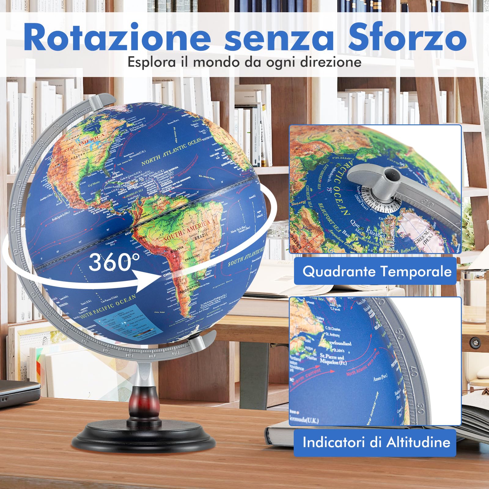 COSTWAY Mappamondo 30 cm con Luce, in l’Inglese