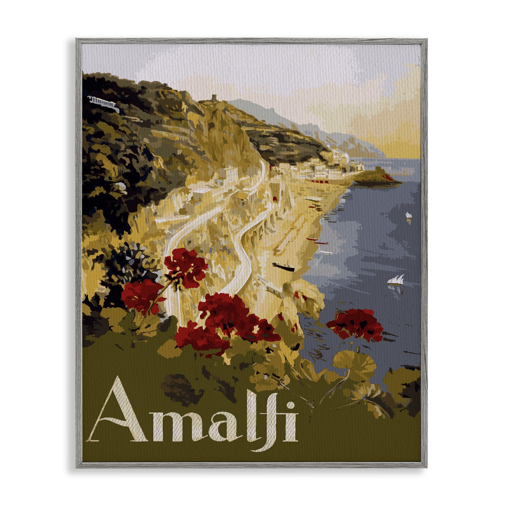 Stupell Industries Farmhouse Gray (Textured) 'Picturesque Amalfi Coast'| Framed Giclee Art