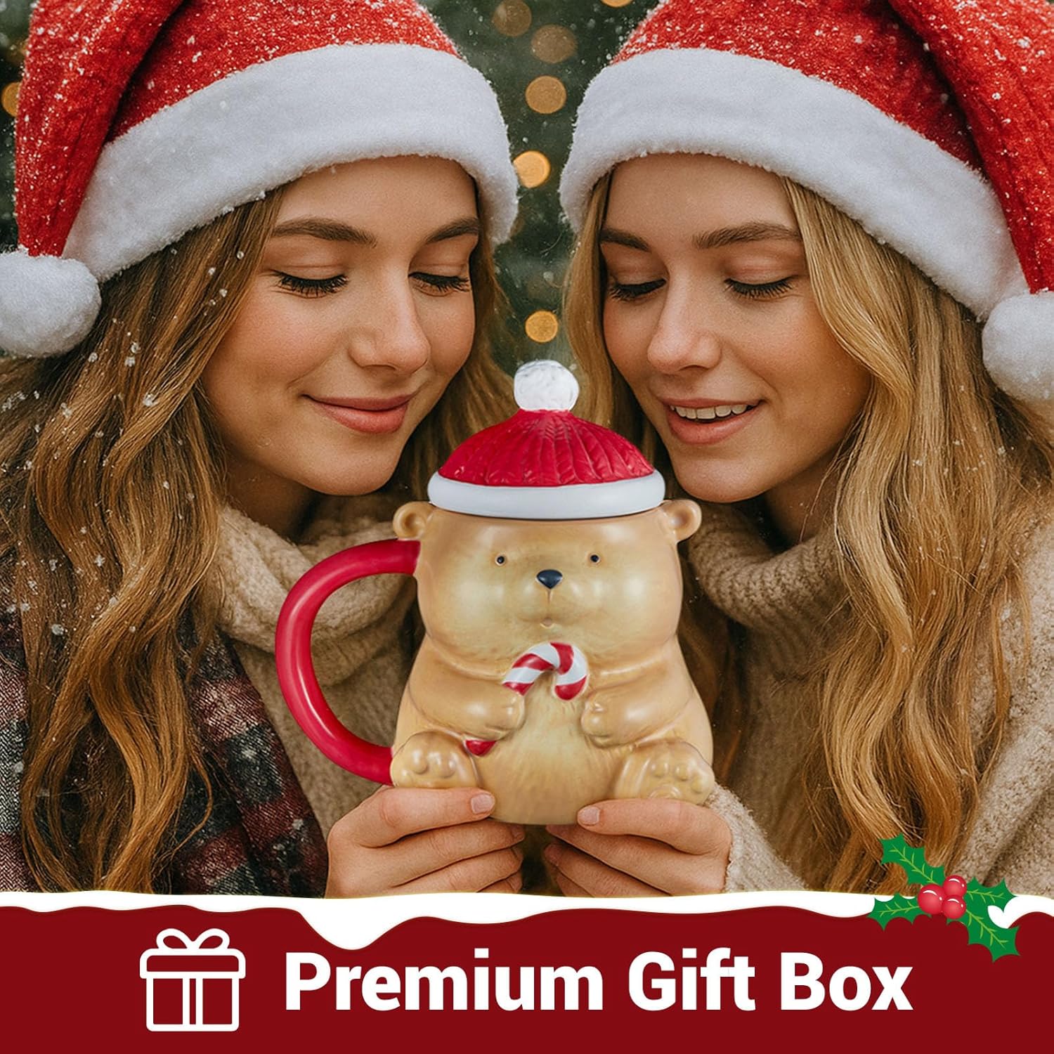 Cute Christmas Coffee Mugs Colorful Bear Cups with Lids 11oz and Comfortable Handle, Best Christmas Gifts for Friends, Kids - Image 6