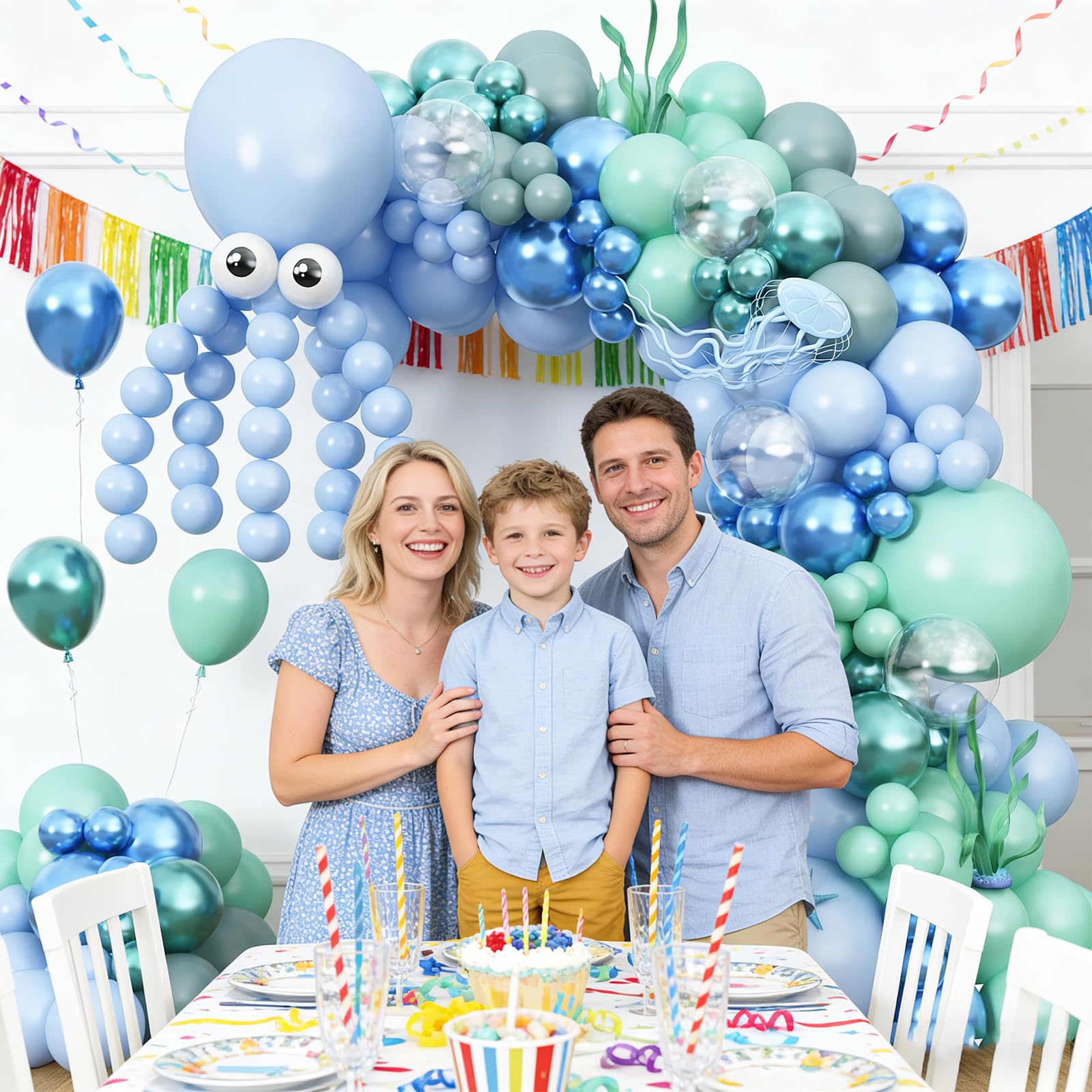 Zestaw łuków balonów z ośmiornicą, 177 szt. podmorskich dekoracji imprezowych, balonów, łuk do zwierząt morskich, oceanu, na urodziny, baby shower, plażę, basen, artykuły imprezowe, z ośmiornicą