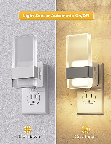 Miniatura 9 de L LOHAS LED Luces nocturnas que se enchufan a la pared 2 unidades, luz nocturna que cambia de color con sensor de atardecer a amanecer, luz nocturna