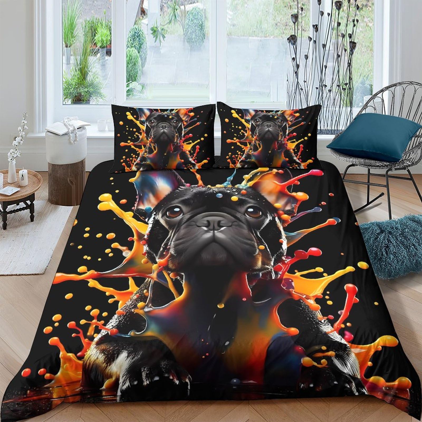 Ctjqhvkz Style-6 3D Printed French Bulldog Art Fitted Sheet Microfiber Vibrant Splash Bed Cover For Bedroom Decor Adult Teen Single（135X200cm）