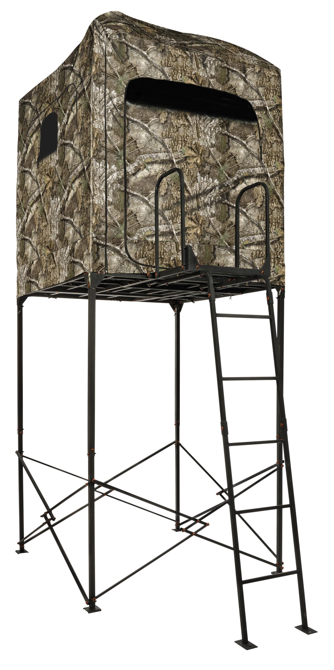 OL'MAN 7’ Base Camp Deluxe Quad Pod Tower with Blind, 2-Man Elevated 5 x 5 Deer Hunting Stand