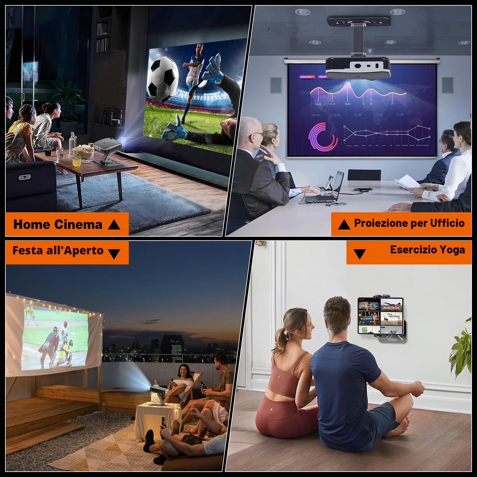 Supporto per Proiettore da Tavolo, Parete e Soffitto con Rotazione a 360°, Staffa per Proiettore in Metallo con Vite da 1/4" per Home Cinema, Sala Giochi, Ufficio (Nero)