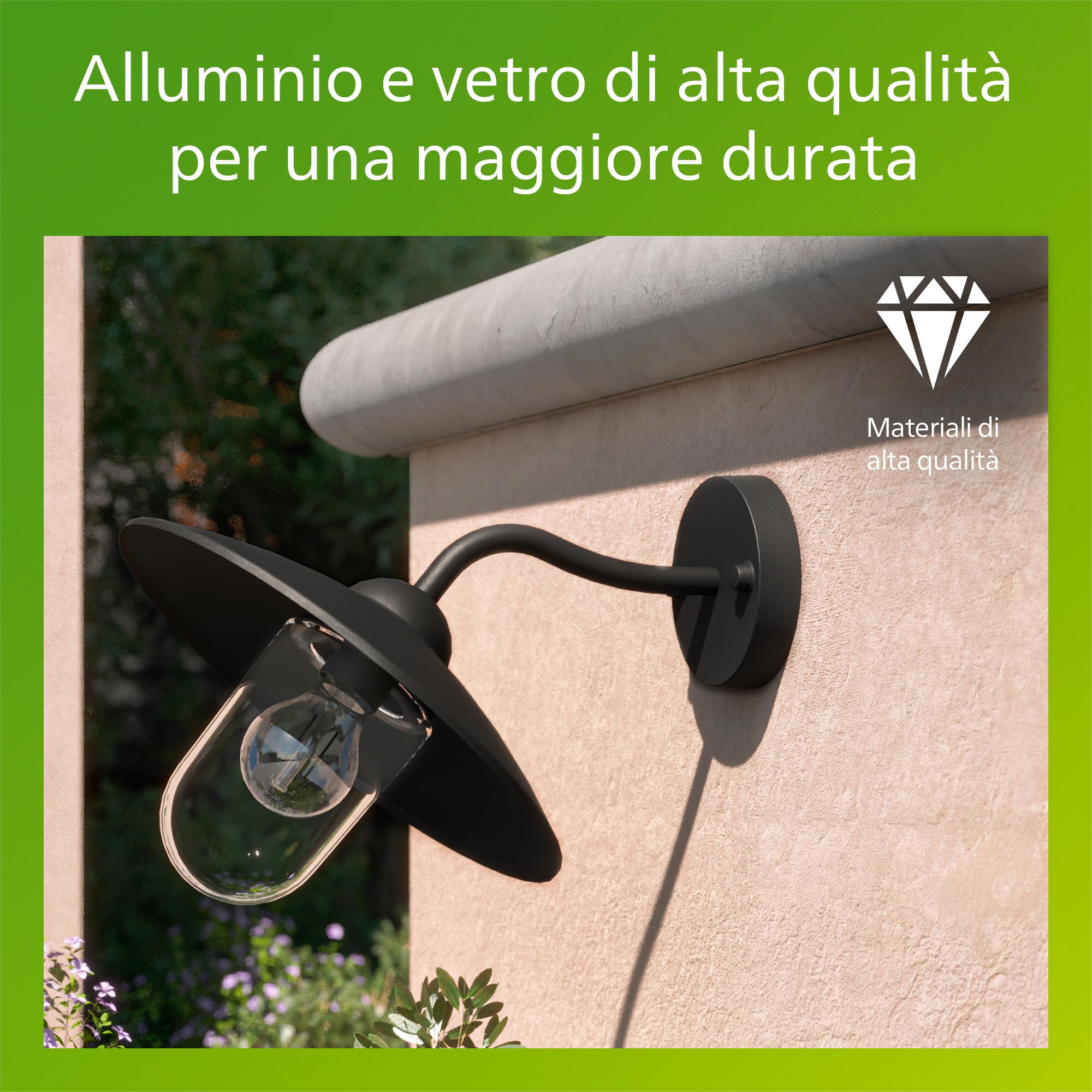 PHILIPS Hammock Applique LED, Lampada da Esterno, Resistente a Intemperie IP44, Durevole, Alluminio, Design Classico, Nero, Lampadina E27 Venduta Separatamente