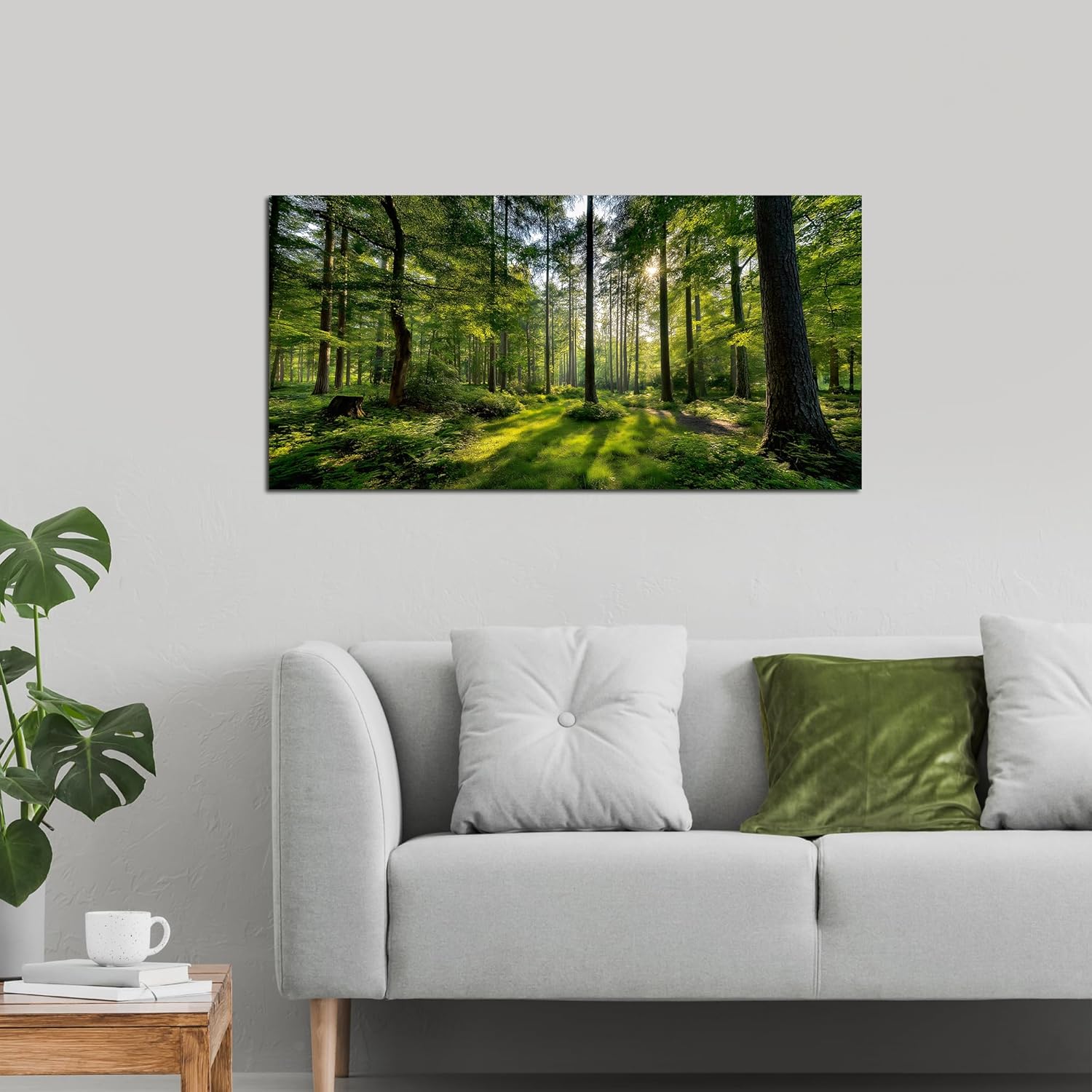 Tarfupth Large Forest Wall Art for Living Room Green Woodland Landscape with Sunlight Modern Nature Wall Decor for Bedroom Office Home Decor 20"x40"