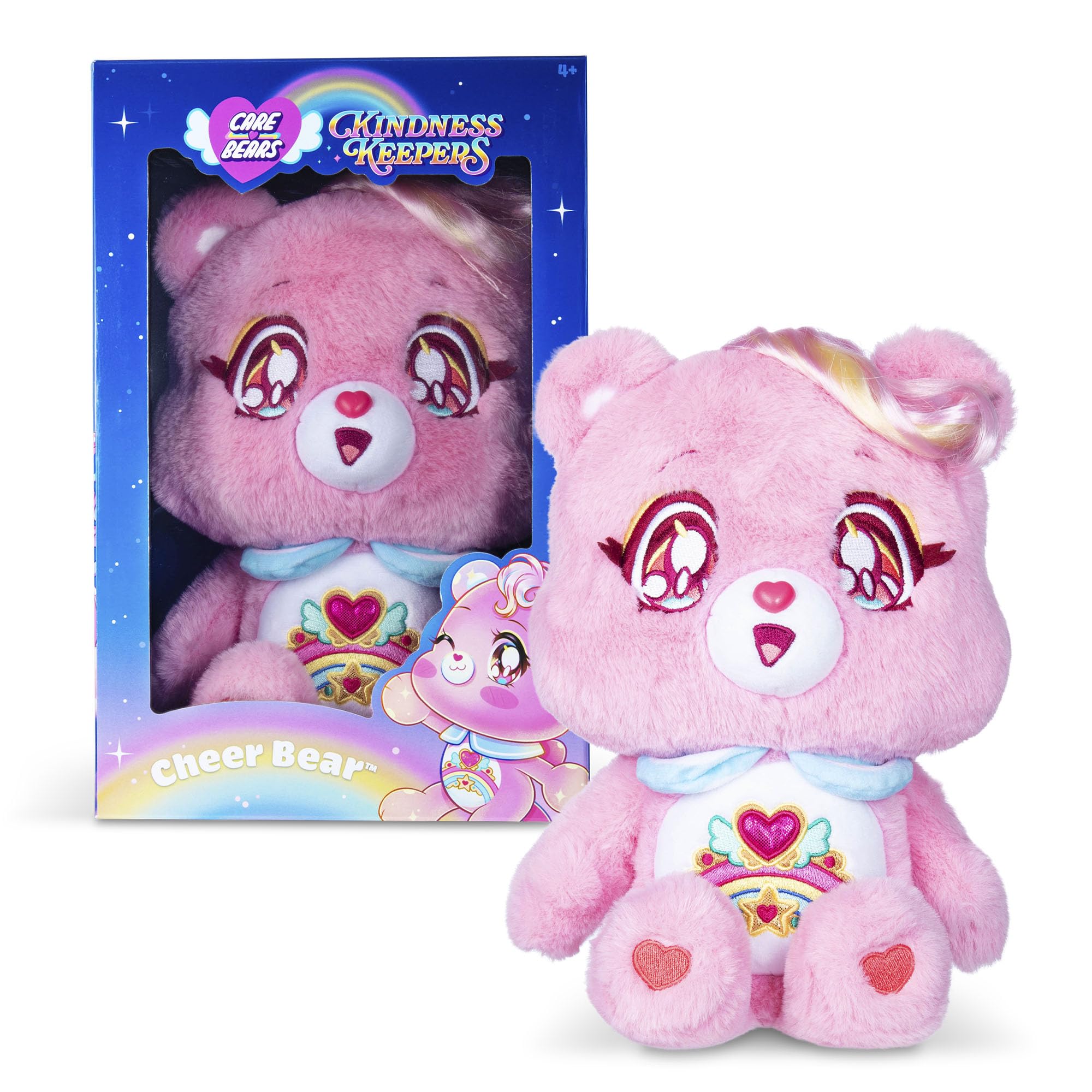 Basic Fun Care Bears 35 cm Kindness Keepers pluszowy miś – Cheer Bear, przyjazna dla środowiska, miękka zabawka z uroczym wyrazem twarzy i odznaką na brzuchu, uroczo kolekcjonerski plusz dla dzieci i