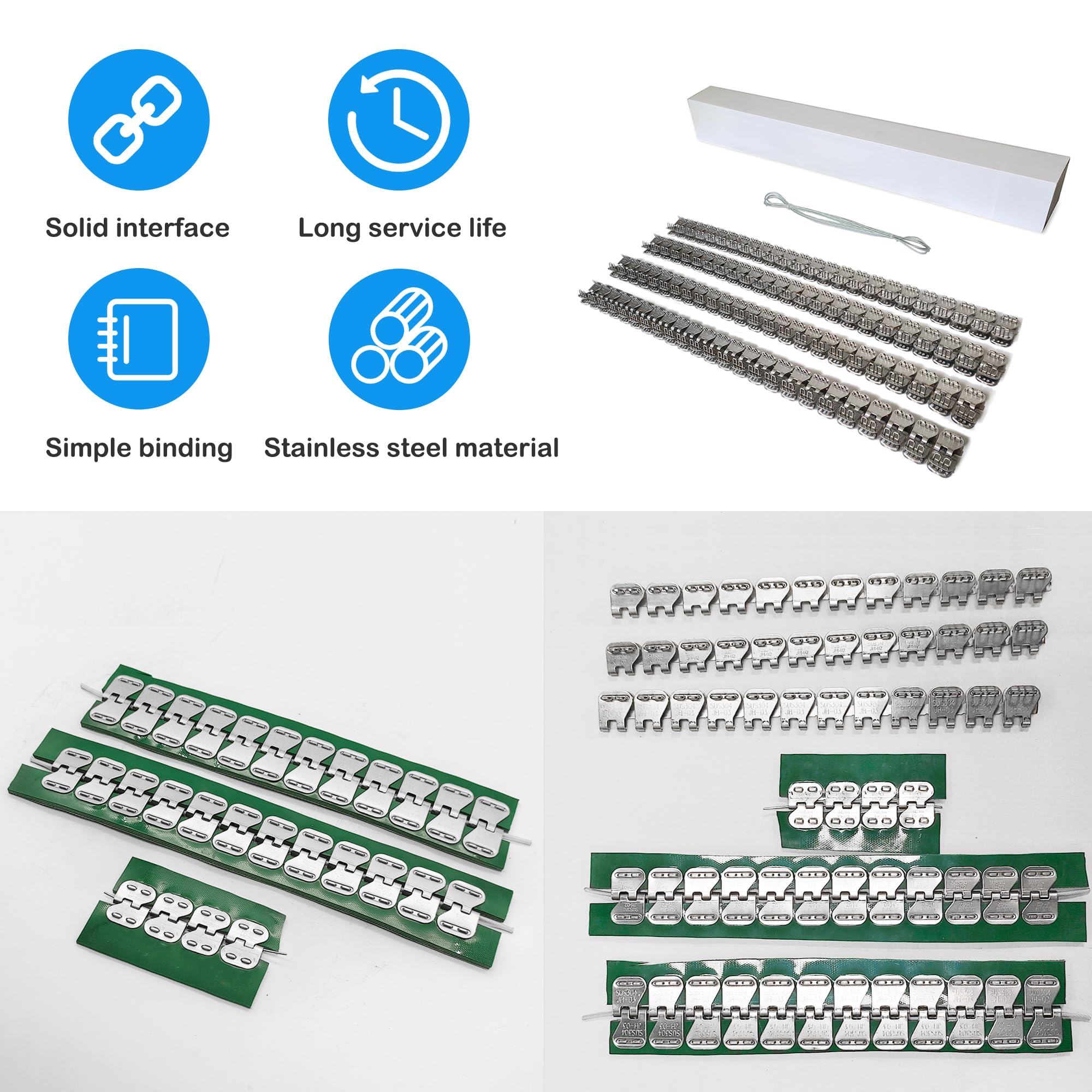 Agrafes pour bande transporteuse 600 mm en acier inoxydable, attache et jonction de convoyeur pour bandes légères 1,6 à 3,2 mm, fixation rapide industrielle, 4 pièces avec axes d’assemblage