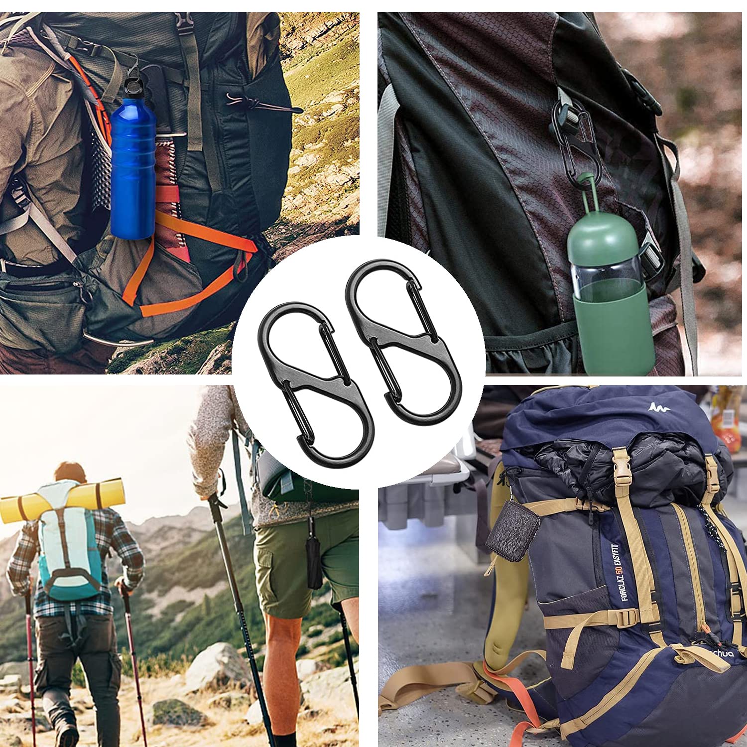15 Pezzi Mini Moschettone S Nero, Portachiavi, Alluminio, Carabiner, A Forma di S, Piccolo
