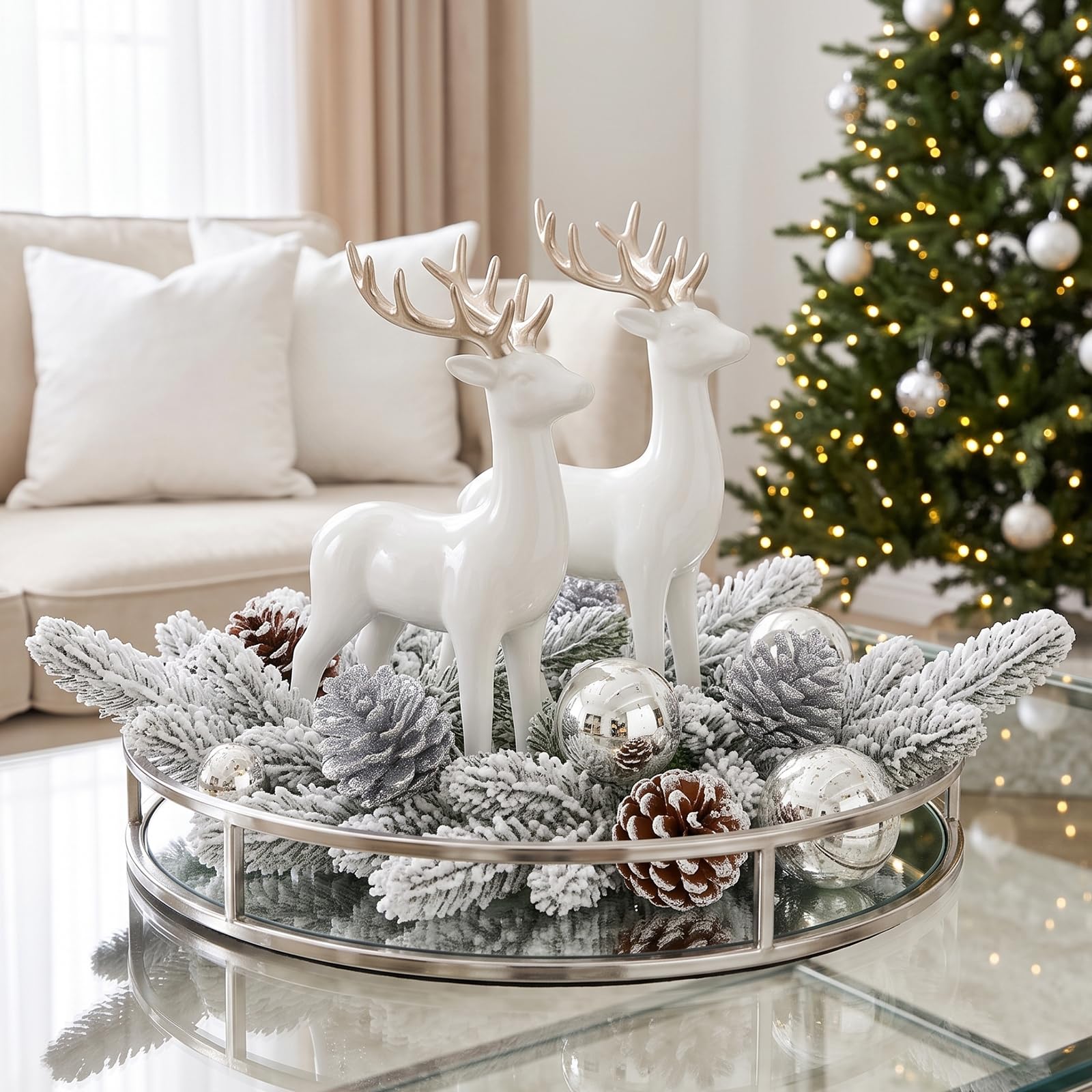 Hananona Lot de 50 branches de pin artificielles enneigées de 27 cm pour guirlande de Noël, couronne, bricolage et décoration d'intérieur (blanc)