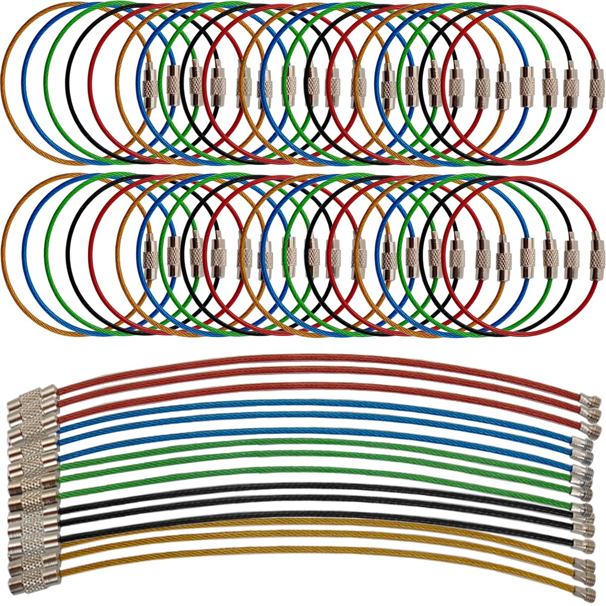 ROYHOO 100PCS Keychain, 5.9 Inches Stainless Steel Wire Ring 1.5mm Cable Loop Rings for Hanging Luggage Tag, Keys and ID Tag Keepers - Multicolor