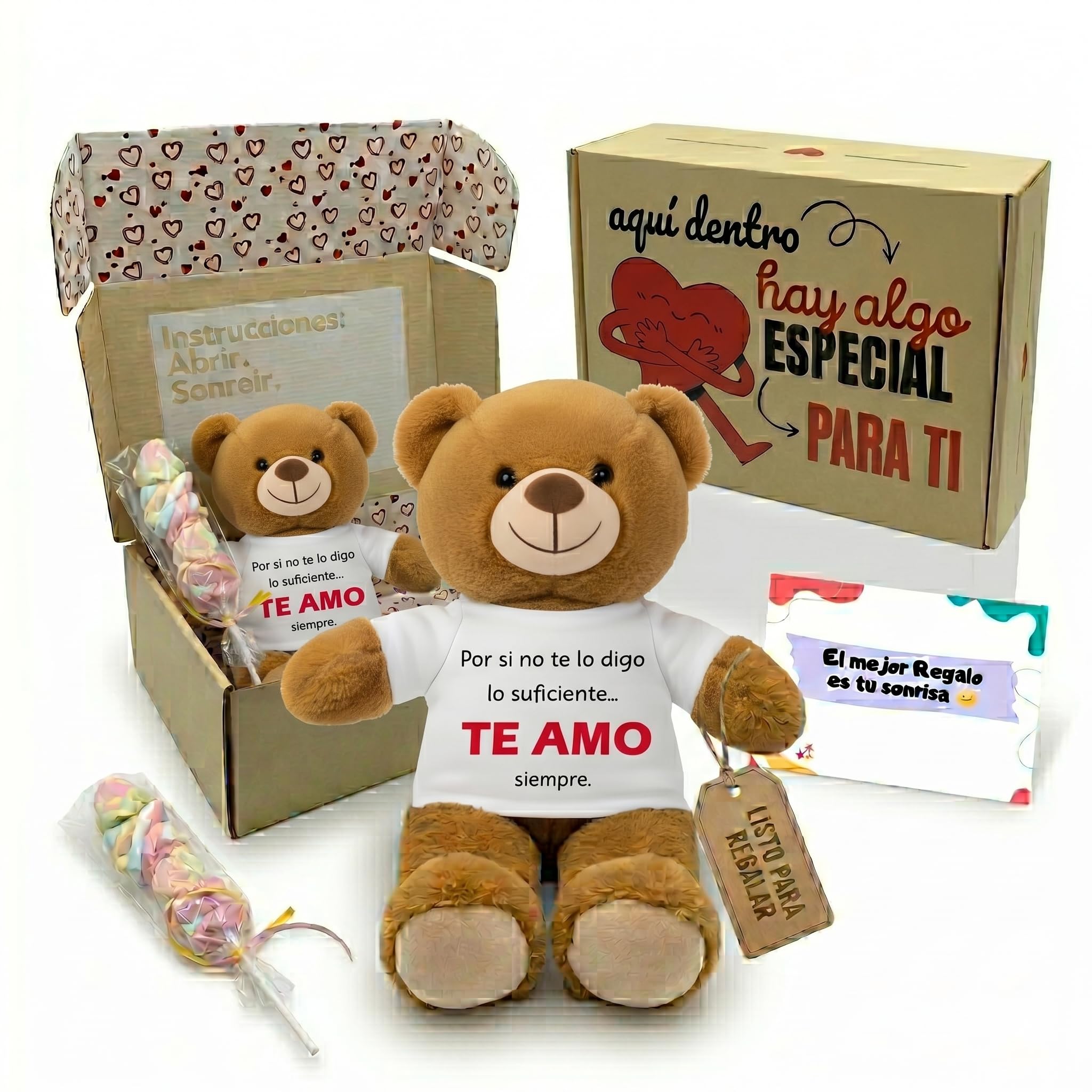 Peluchilandia Regalos Originales para Mujer y Amigas - Osito de Peluche con Mensaje Corazón en Caja Regalo - Detalle para Cumpleaños, Enamorados o Día de la Madre (MARRÓN) — view 14