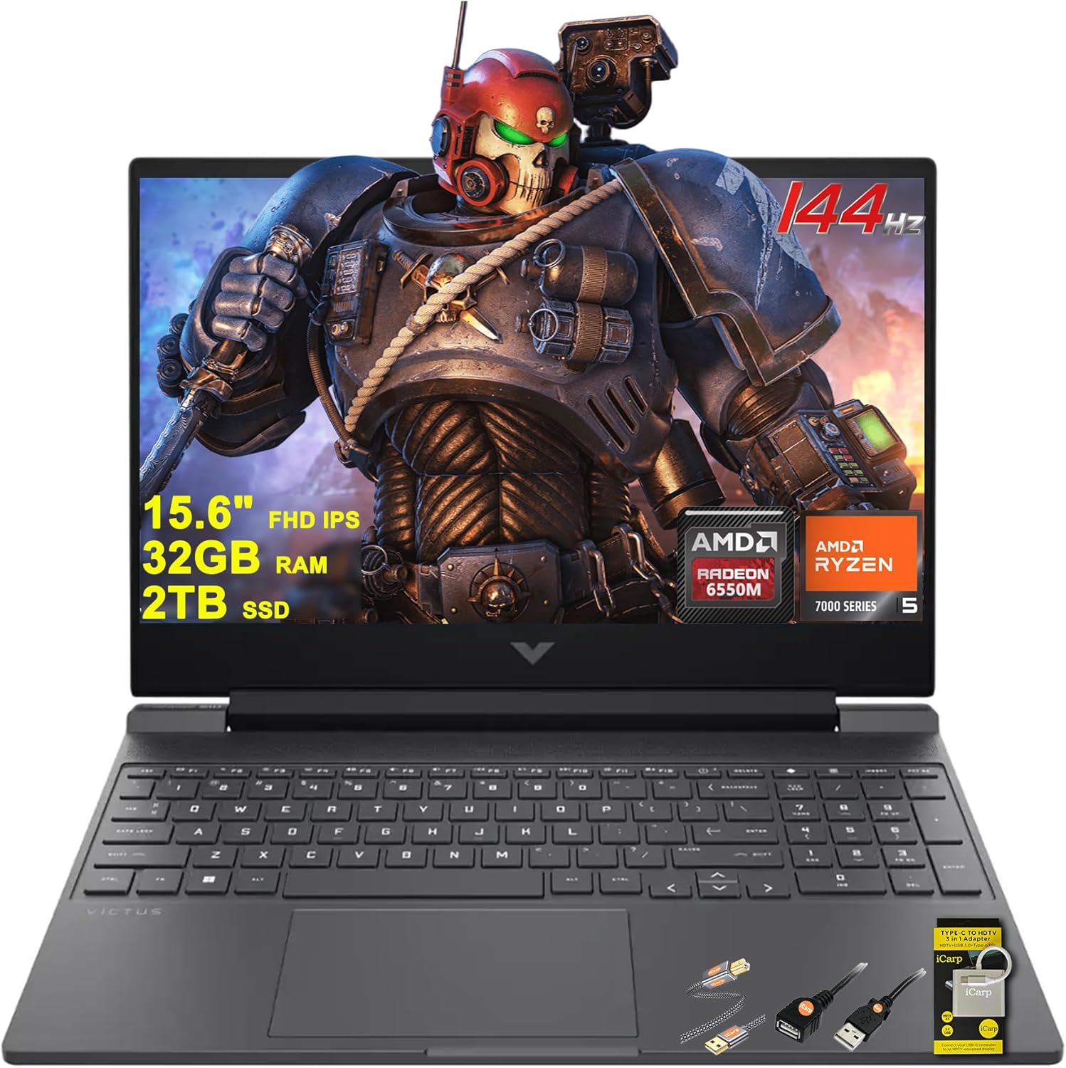 HP Victus 15 Gaming Laptop 15.6" FHD IPS 144Hz (AMD FreeSync Premium) AMD 6-core Ryzen 5 7535HS 16GB DDR5 512GB SSD Radeon RX 6550M (>RTX3050) Backlit USB-C Fast Charge Win11 w/ICP Accessory