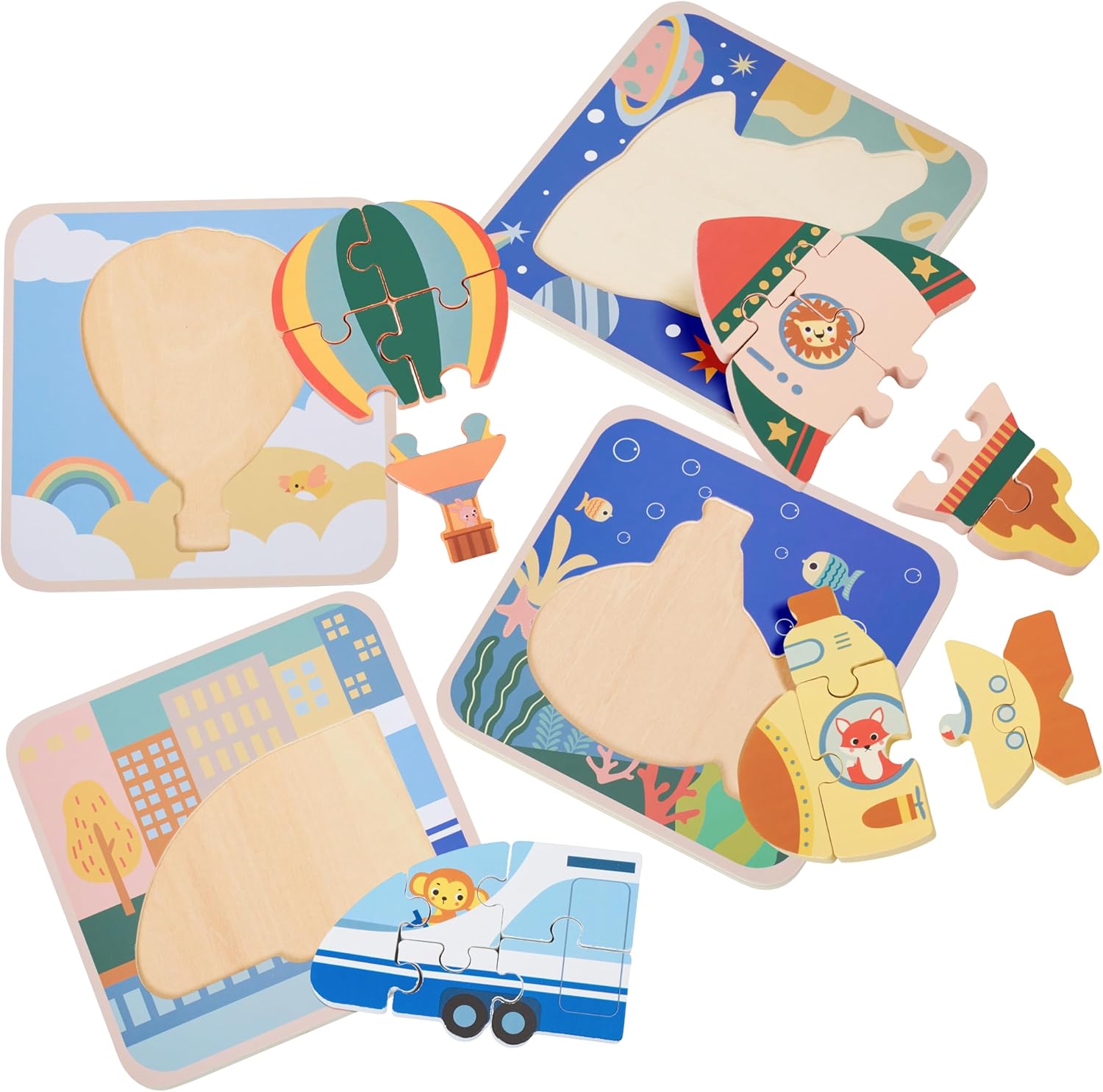 Childlike Behavior Chunky Wooden Puzzles - Set of 4 for Toddler Puzzles Ages 2+ | Baby, Child Friendly Puzzle | Wooden Animal & Chunky Puzzles for Kids | Educational Montessori Toys | Multi-Colored