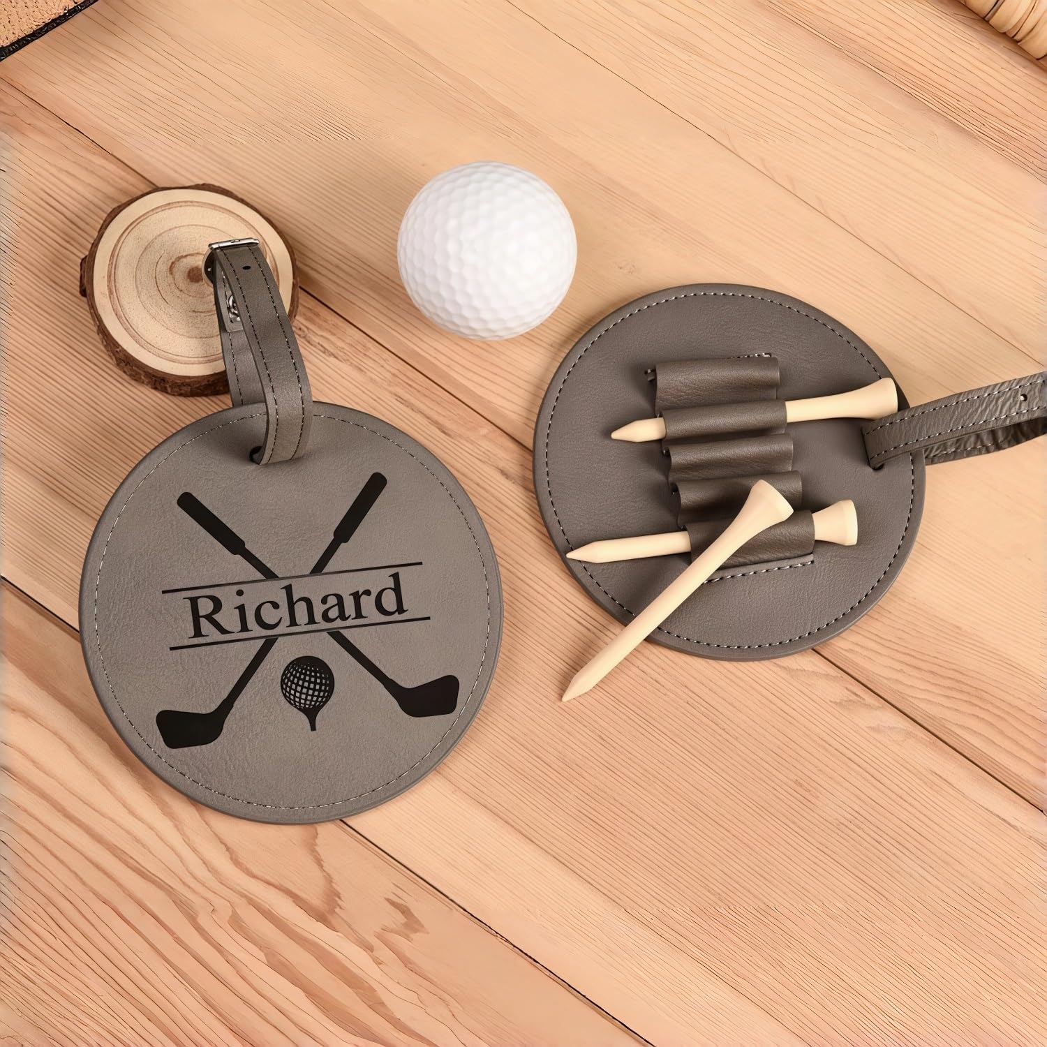 Etichetta per Sacca da Golf in Pelle Personalizzata E Supporto per Tee, Custodia con Nome Inciso Personalizzato - Organizer Compatto per Accessori da Golf per Uomo E Donna