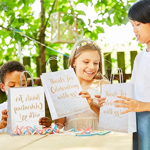 Miniatura 3 de 45 bolsas de bienvenida de boda para invitados de hotel, regalo de boda de lámina dorada con asas, gracias por celebrar con nosotros, bolsas de