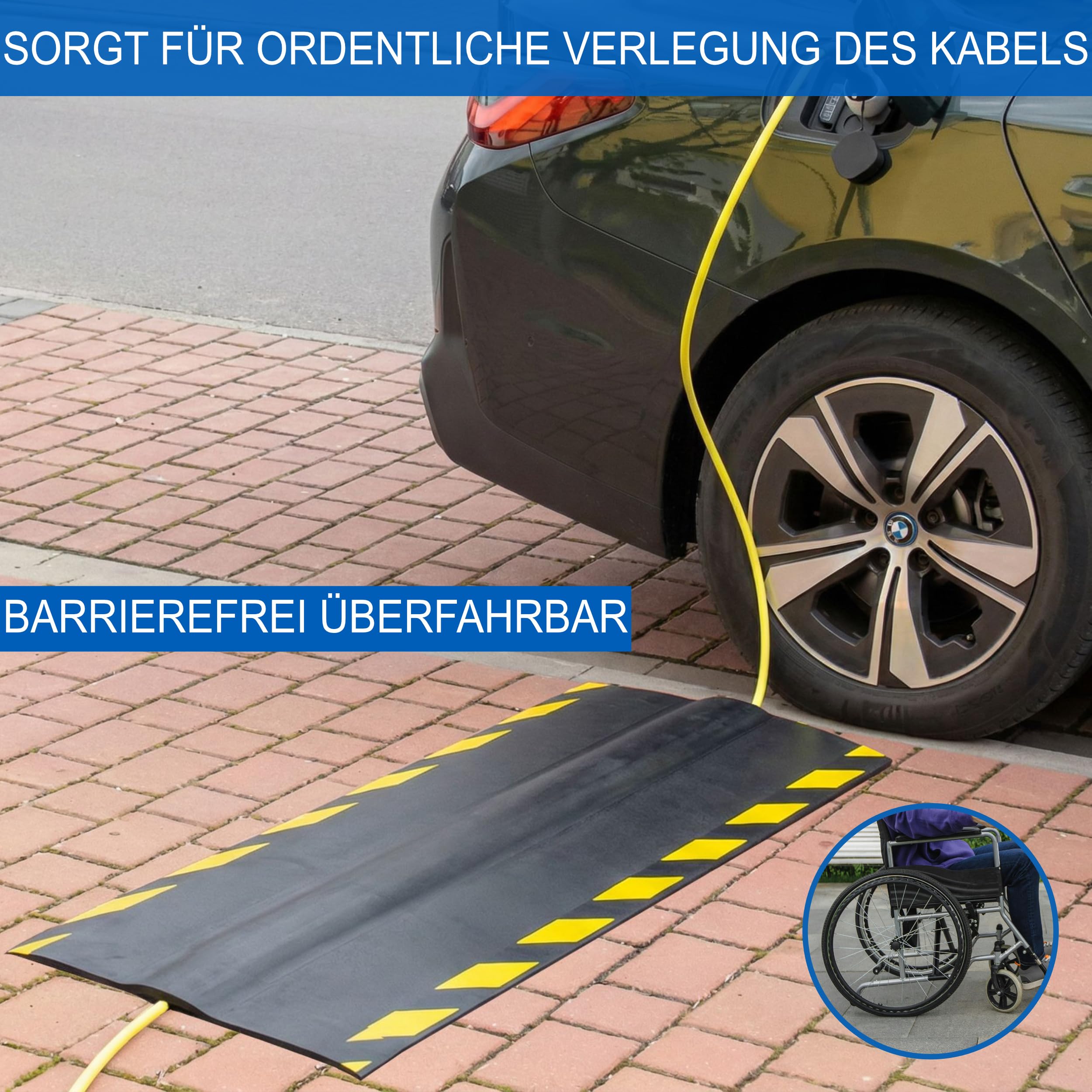Kabelmatte 1m, Kabelkanal für Elektroauto Ladekabel Typ 2 – Robuster Flacher Stoplerschutz für den Außeneinsatz