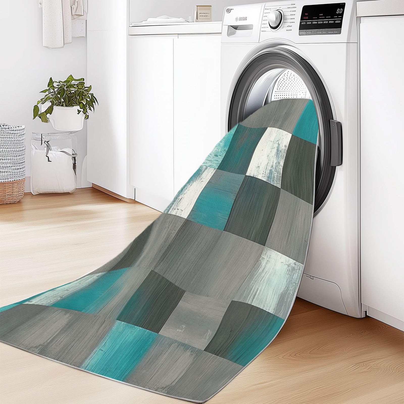 Dywan w stylu słojów drewna 3D klocki Ultra miękki dywan z krótkim włosiem, zmywalny dywan z antypoślizgowym tyłem 140 x 200 cm do salonu sypialni, kuchni, biura i jadalni - można prać w pralce