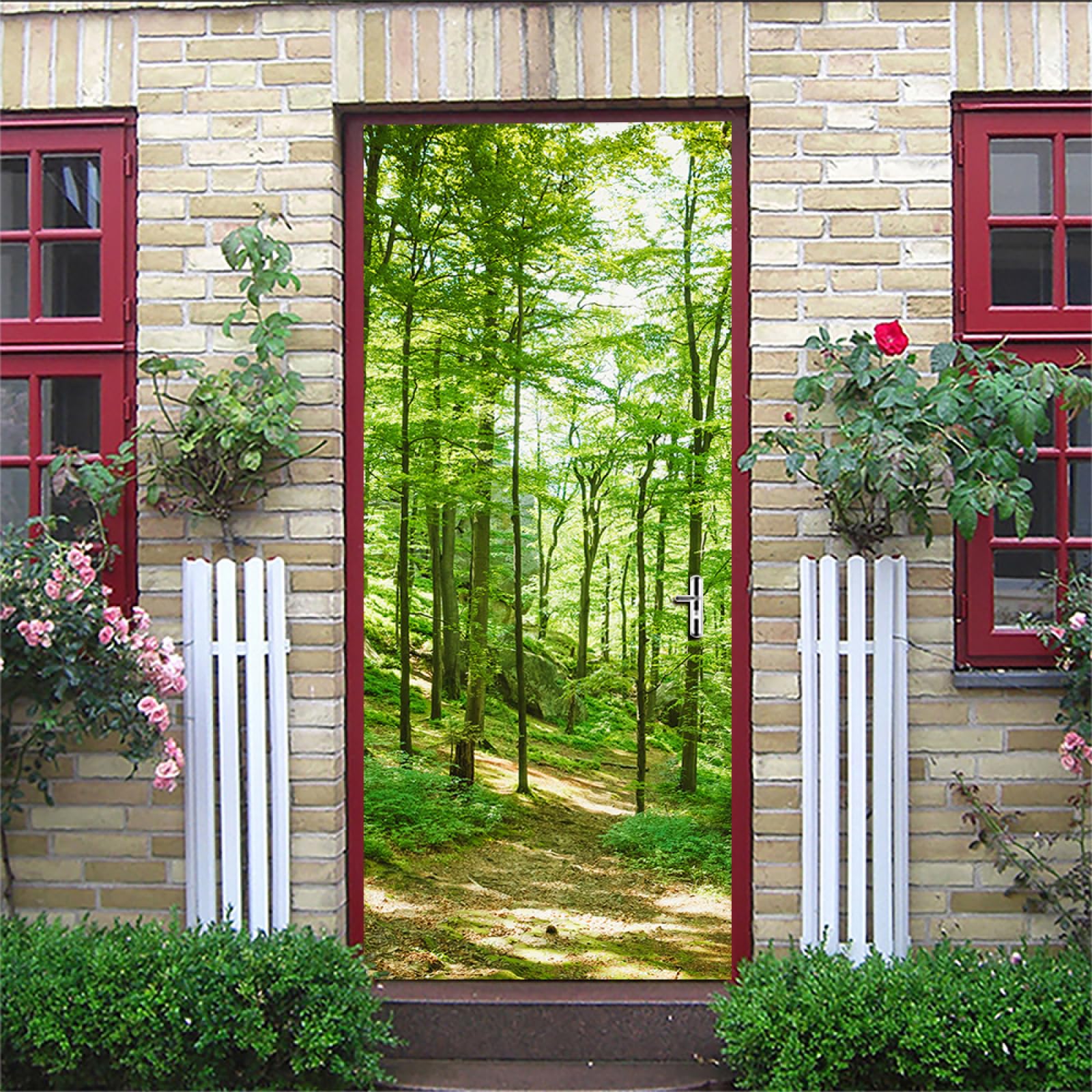 Türfolie Selbstklebend Wald Grüne Bäume Türtapete PVC Türposter Tapete Abnehmbar Türaufkleber Abziehen und Aufkleben Klebefolie Möbel Wasserdichte Fototapete Türfolie 90x200cm