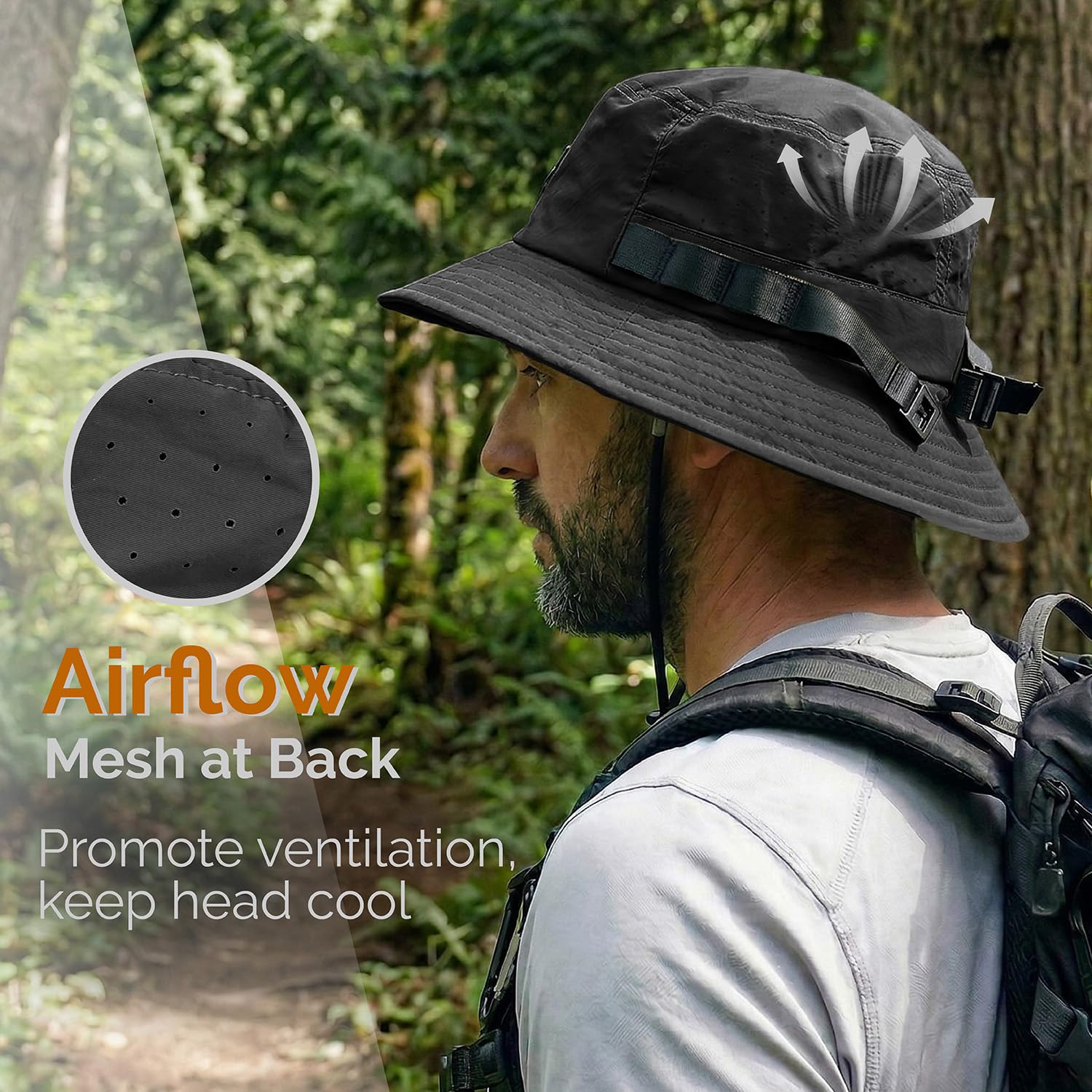 Hat Hut Sonnenhut für Herren, UPF 50+, Atmungsaktive Cooling Fischerhut, Leicht Bucket Hat für Outdoor Wandern Angeln