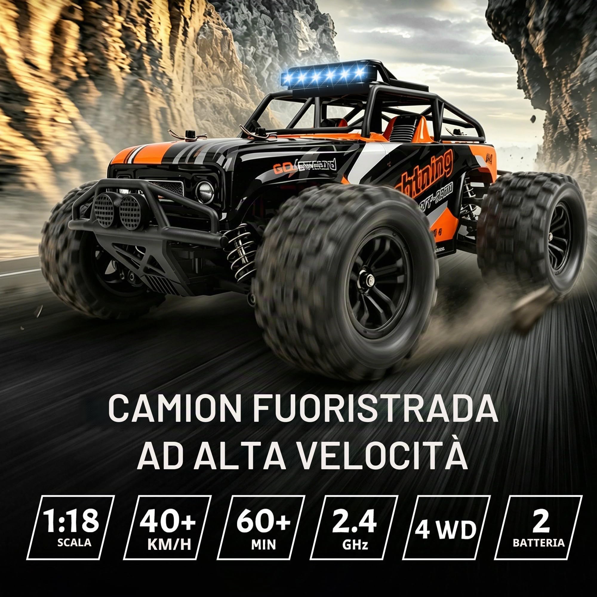 Macchina Telecomandata - 1:18 RC Car 40 km/h 4x4 Monster Truck | Macchina Telecomandata Professional Telecomandato 2 Batterie All Terrain Offroad Telecomandata Auto Gioco Regalo