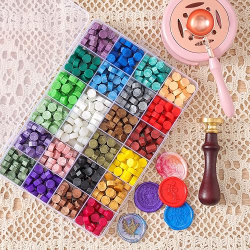 Miniatura 4 de iteryou Kit de sellos de cera 630 cuentas de cera con caja de regalo sello de cera con sello de cera de sellado calentador de sello de cera sobres