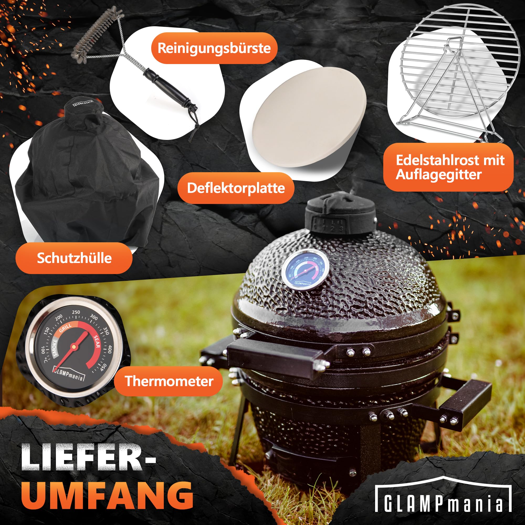 Keramikgrill Kamado Grill SET für 2 Personen - Grilllrost Ø25cm I Smoker Grill I Campinggrill, BBQ, Holzkohlegrill für Camping Garten Balkon - Jetzt Holen und Genießen