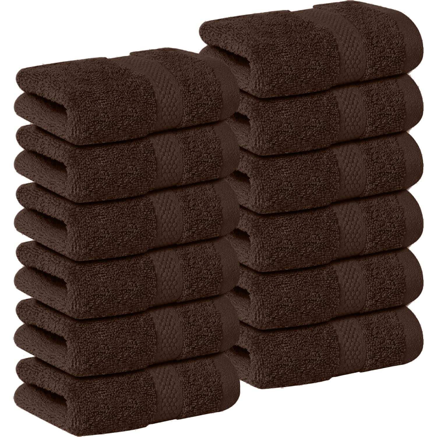 DAN RIVER 12-Pack Premium 100% Cotton Brown Face Towels for Bathroom - Reusable Face Wash Cloths for Showering 12x12 Inches - 550 GSM Super Soft &amp; Absorbent Luxury WashCloths for Body, Spa &amp; Gym