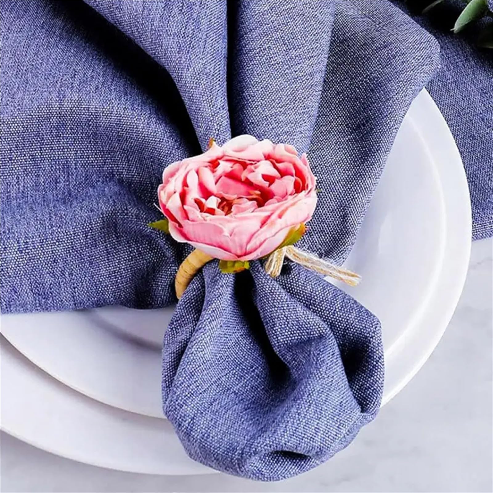 Lot de 24 ronds de serviette faits à la main en forme de rose avec nœud papillon - Décoration de table élégante
