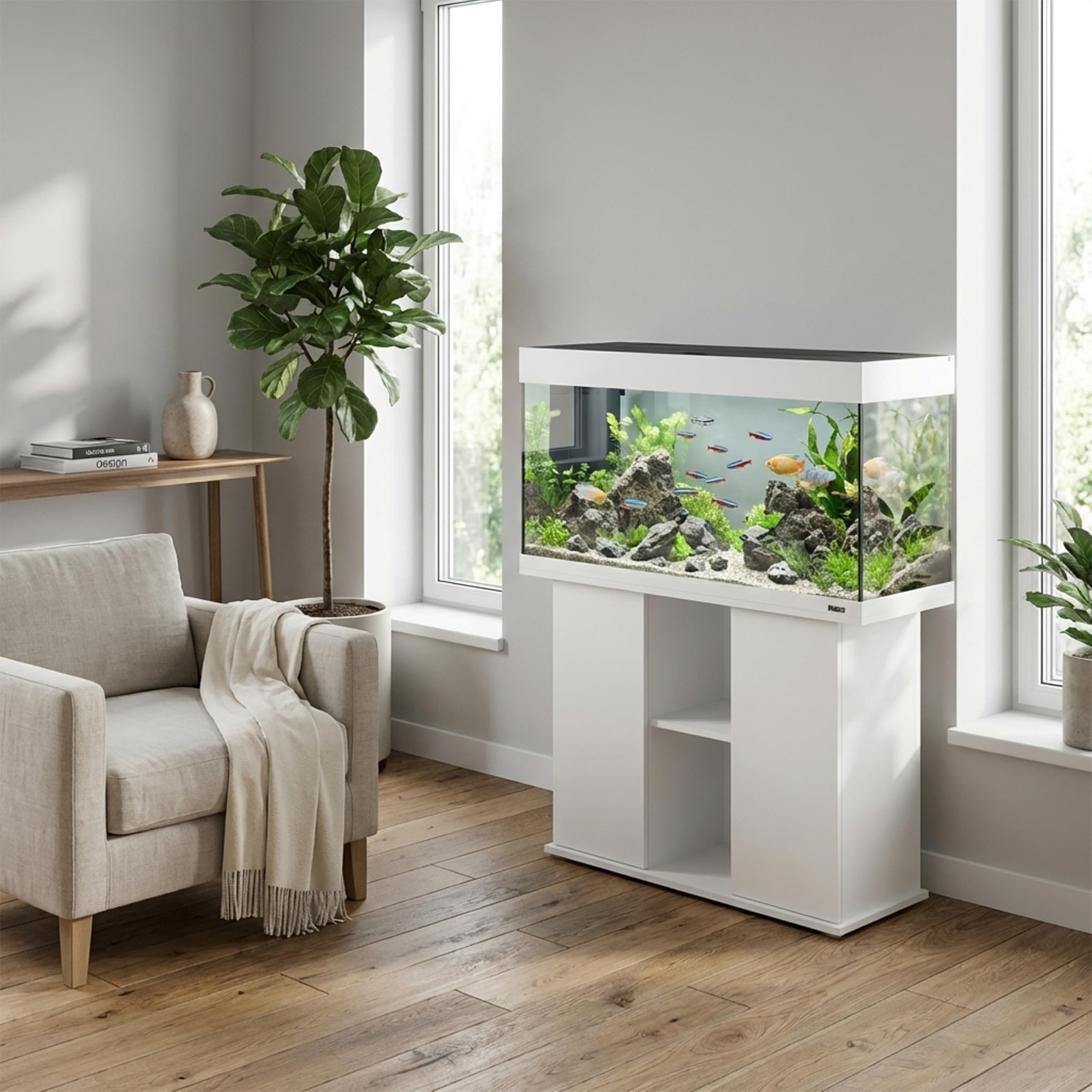 Ferplast Hydor Supporto Acquario, Mobile per Acquario, Resistente all'Umidità, Struttura Solida con Ante e Ripiani Integrati, Piedini Regolabili, 101 x 41 x h 73 cm, in Legno Bianco