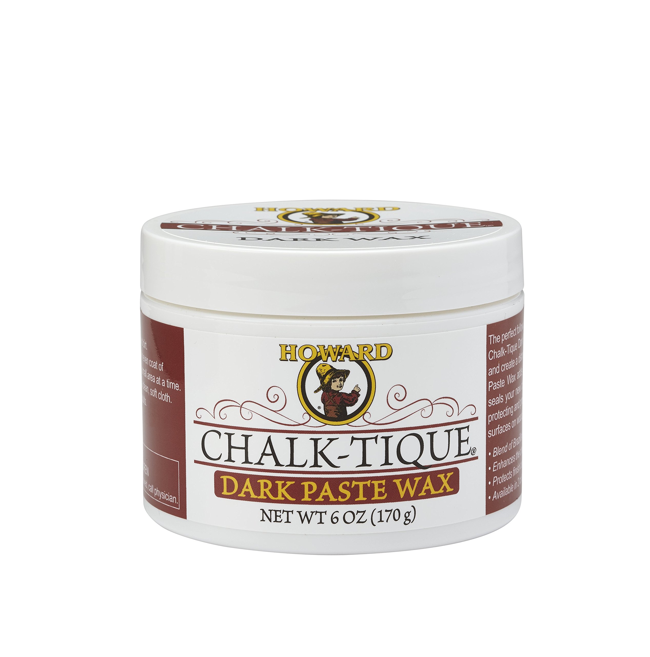 Howard Products Chalk-Tique Dark Paste Wax for Wood - Dark Chalk Paint Wax Polish - Enhance and Distress Home Décor - 6 oz