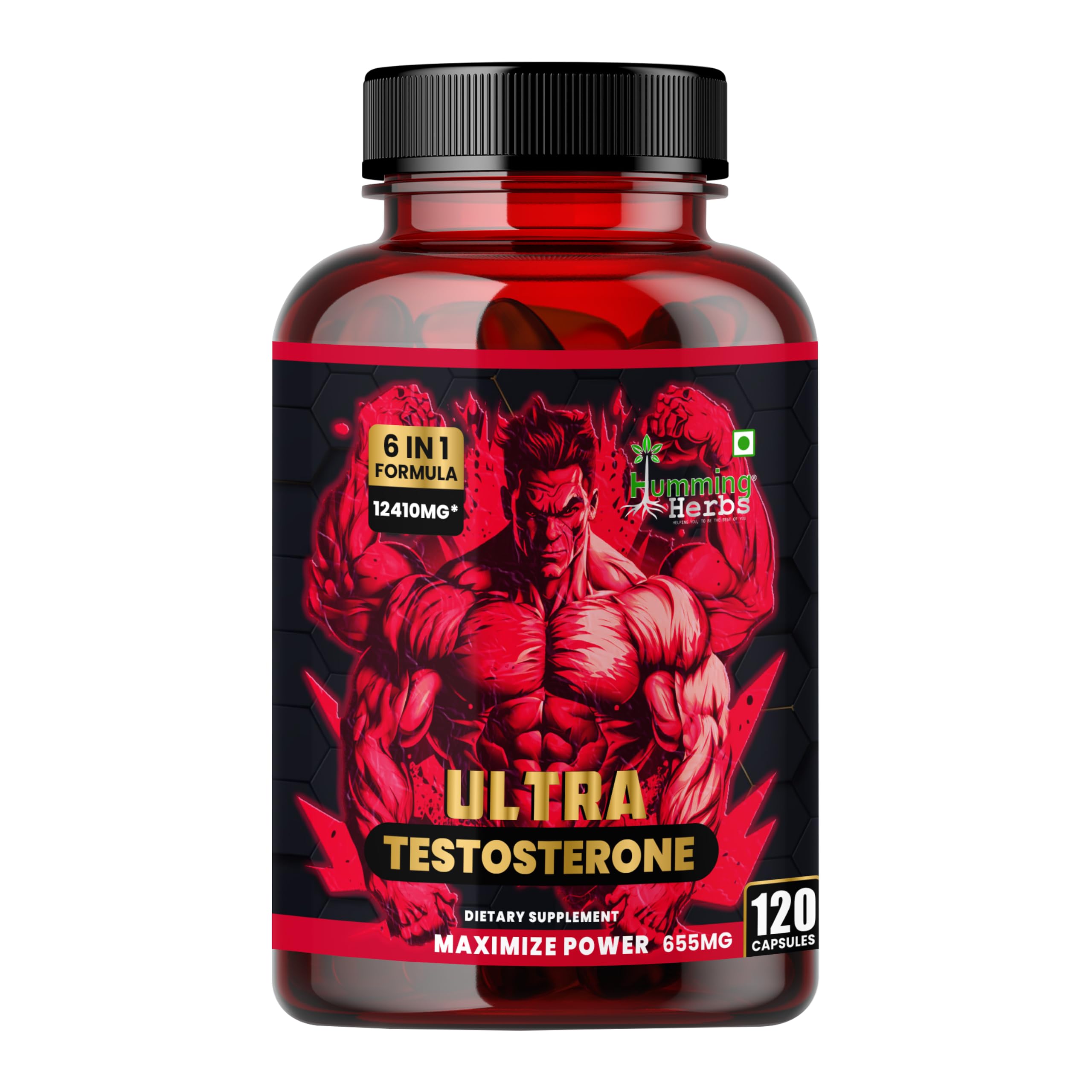 Humming Herbs Ultra Testosterone support for men| Muscle Growth, Energy and Performance with | Tongkat Ali, Tribulus,Arginine and Horny Goat Weed | | 6in1 | 12410 eqv |90 Capsules |, 80 grams — Amazon image 10
