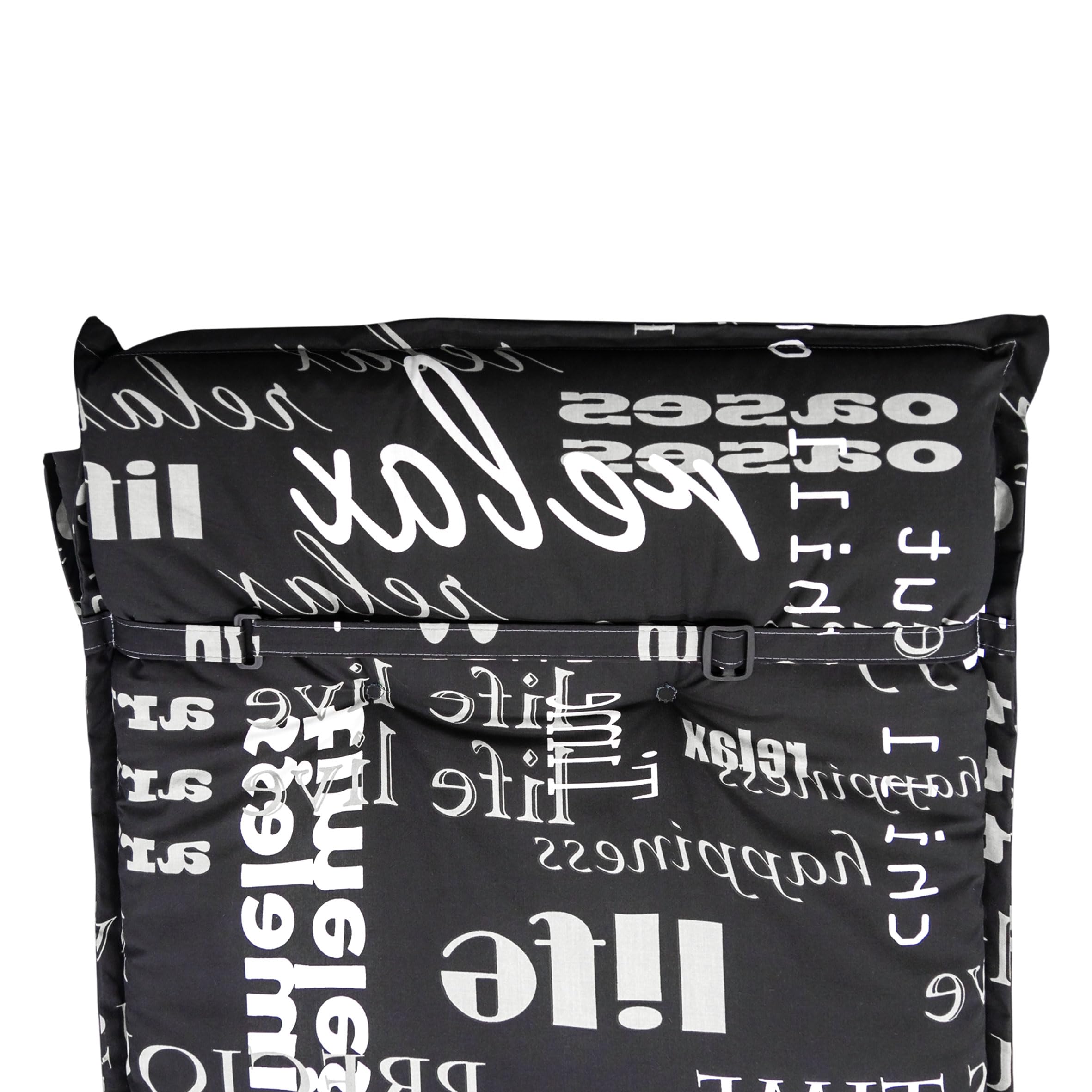 Spetebo Sonnenliegen Polsterauflage 190 x 60 cm - Lifestyle - Universal Kissen für Gartenliegen - Liegestuhl Polster Deckchair Auflage Liegekissen Liegenauflage schwarz mit modernen Schriftzügen