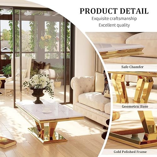 Miniatura 11 de ACEDÉCOR Mesa auxiliar, mesa de centro plateada con cuatro bases geométricas de espejo, mesa auxiliar rectangular con marco de metal resistente,