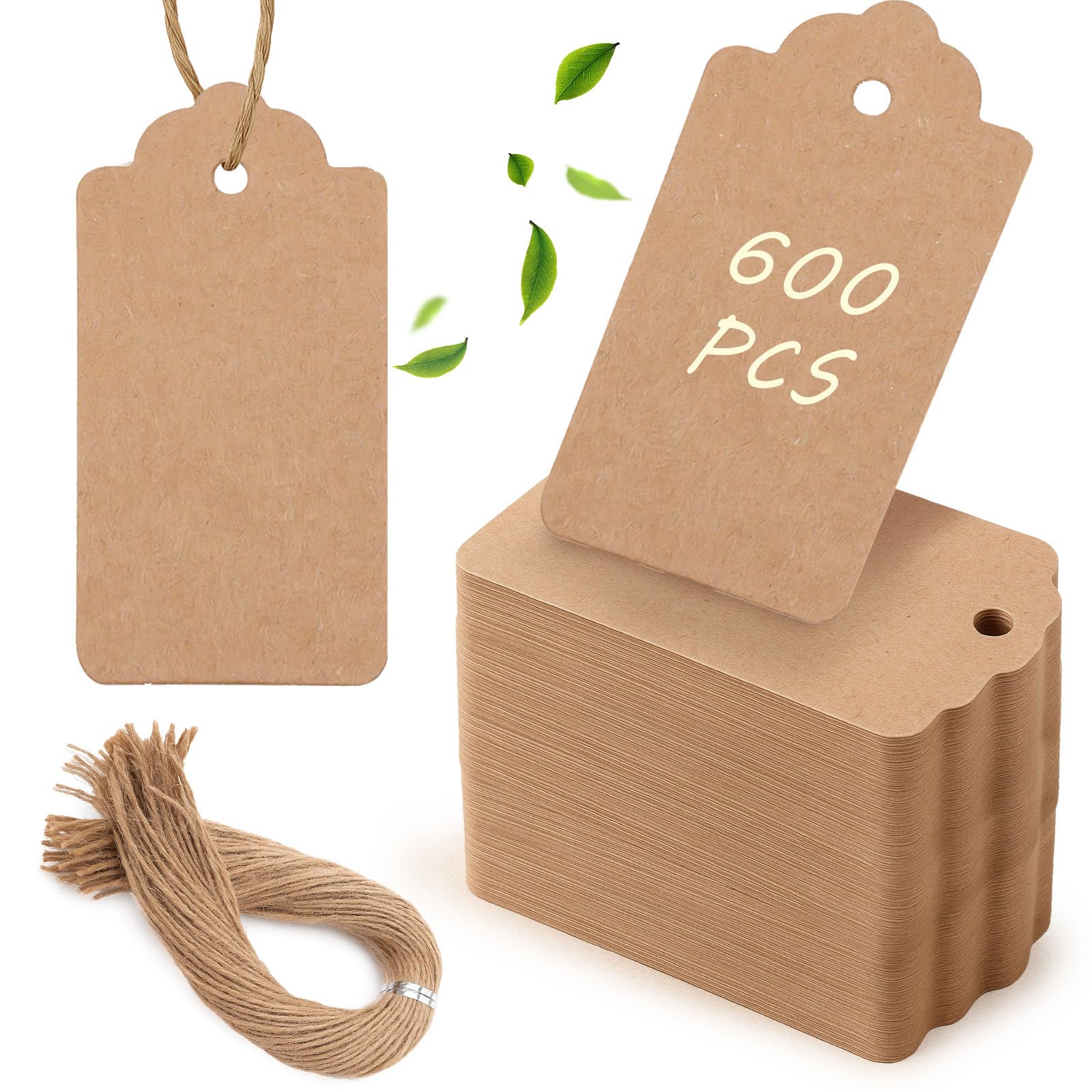 SallyFashion 600pcs Price Tags with String, 1.7 x 2.8 inch Kraft Paper Gift Tags for Clothes DIY Crafts Wedding Holiday Baby Showers Birthdays