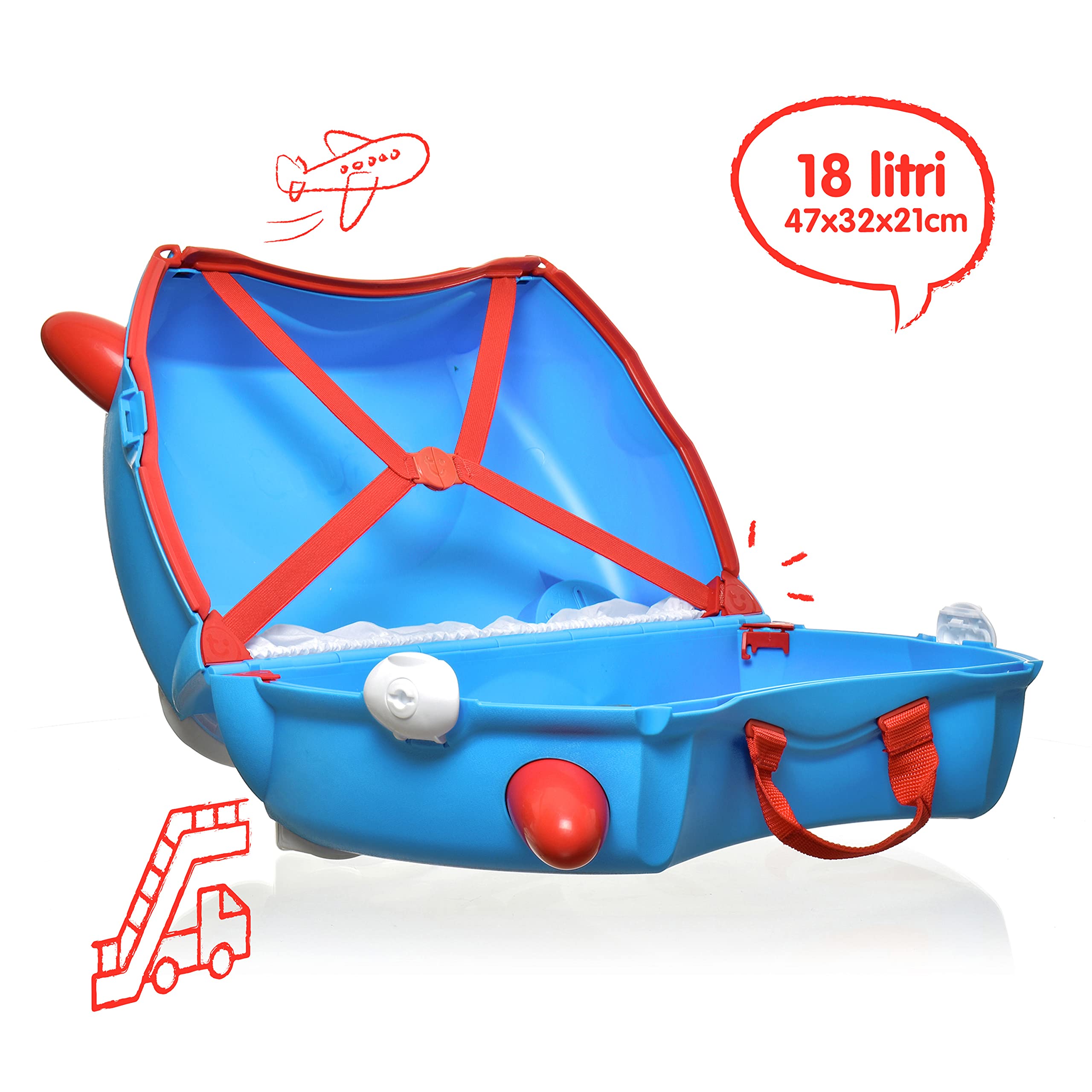 Trunki Valigia per bambini – Valigia per bambini – Bagagli per bambini – Valigia per cavalcavia, Ba Blu, 47 x 32 x 21 cm, Bagagli per bambini